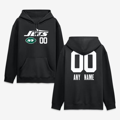 New York Jets  Touchdown Wordmark Personalized Name & Number Hoodie - Black