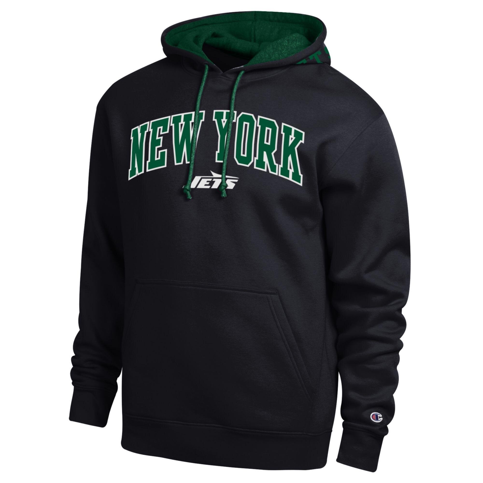 Sweat à capuche contrasté noir et vert Champion pour homme, New York Jets