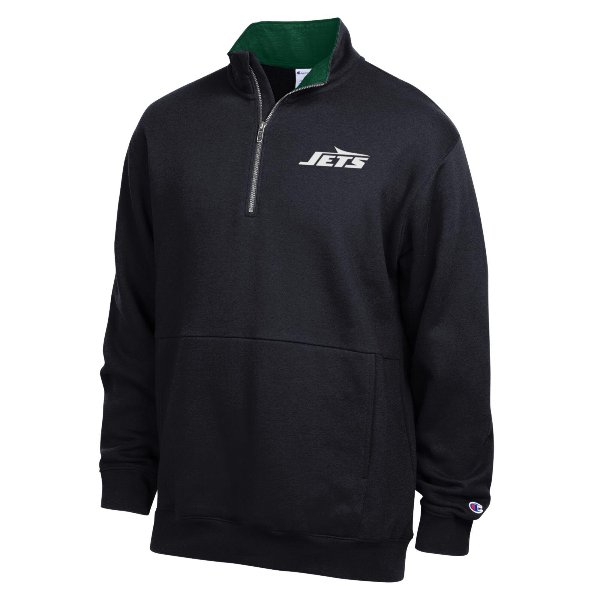 Pull-over en polaire à col zippé Champion noir et vert New York Jets pour homme