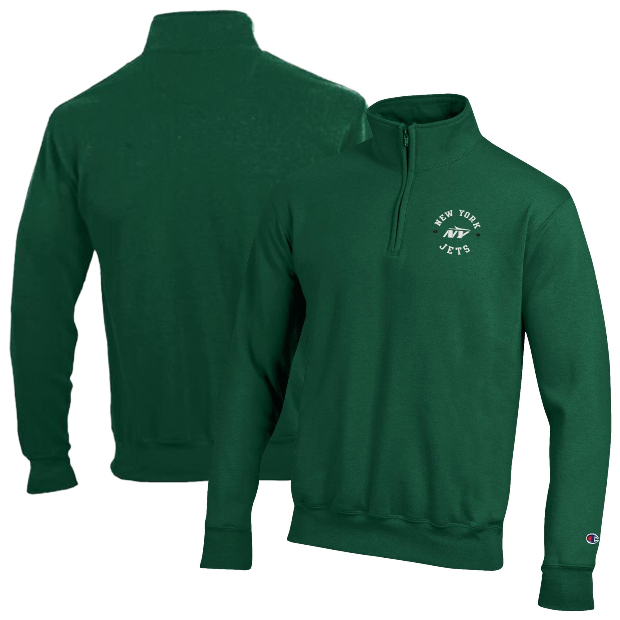 Men's Champion Green New York Jets Powerblend Quarter-Zip Pullover