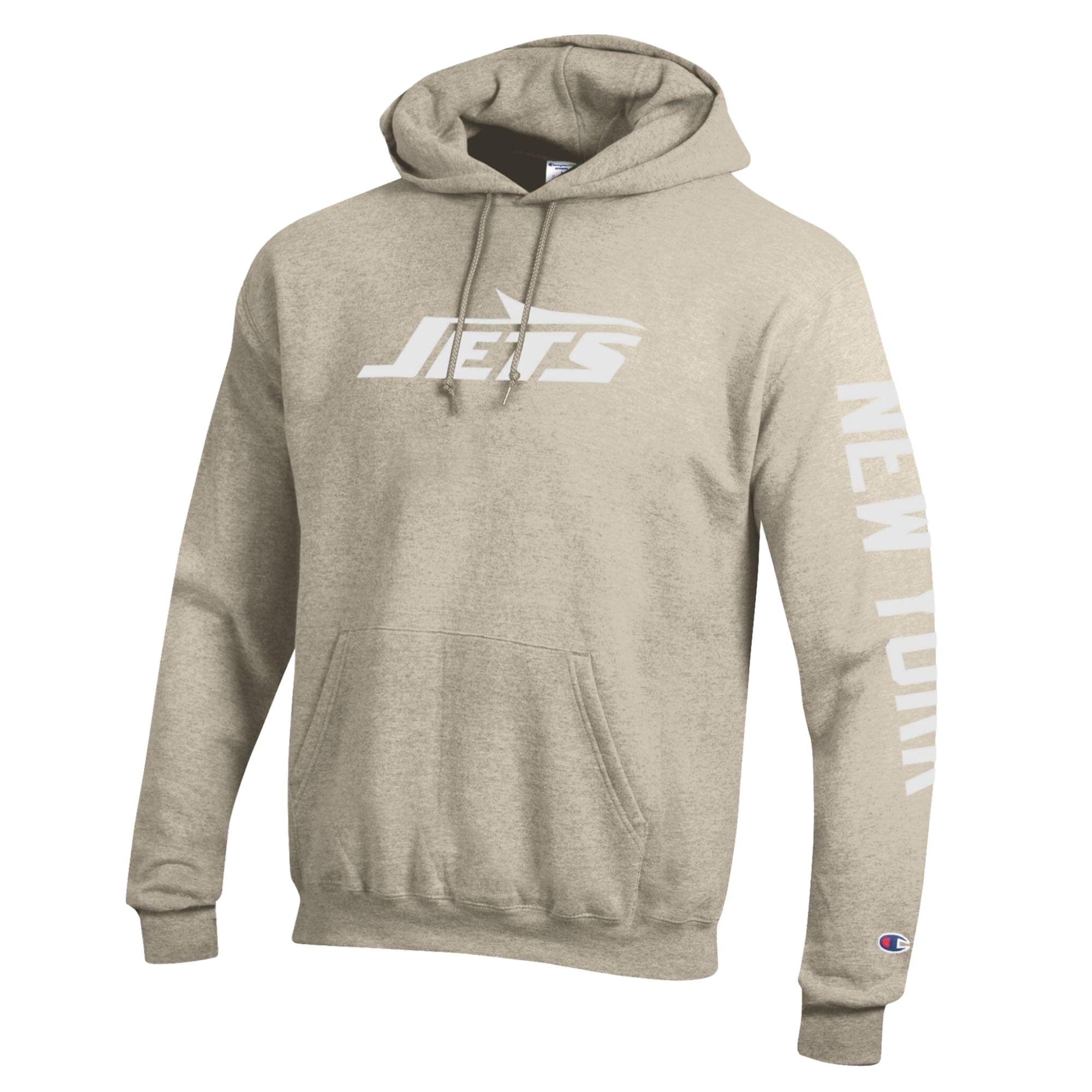 Men's Champion Oatmeal New York Jets Powerblend Hoodie