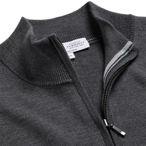 Men's Charles Tyrwhitt Gray New York Jets Merino Quarter-Zip Pullover  Sweater