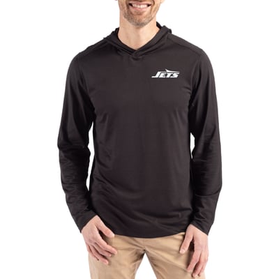 New York Jets Cutter & Buck Monochromatic Logo Coastline Epic Comfort Eco Recycled Long Sleeve Hoodie T-Shirt - Black