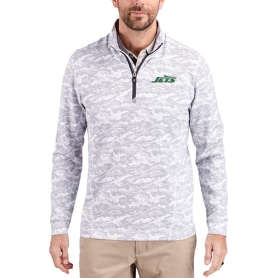 New York Jets Cutter & Buck Primary Logo Traverse Stretch Camo Print Eco Quarter-Zip Top - Gray