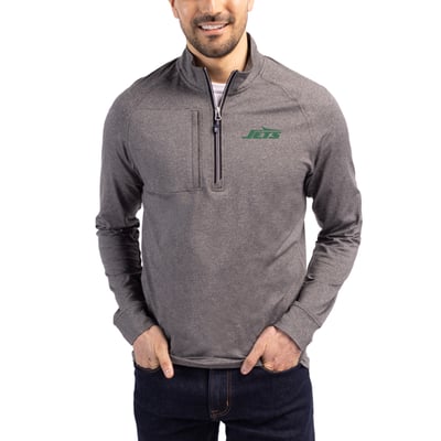 New York Jets Cutter & Buck Primary Logo Adapt Eco Knit Quarter-Zip Top - Heather Black