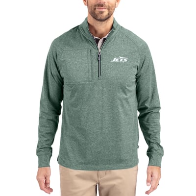 New York Jets Cutter & Buck Primary Logo Adapt Eco Knit Quarter-Zip Top - Heather Green