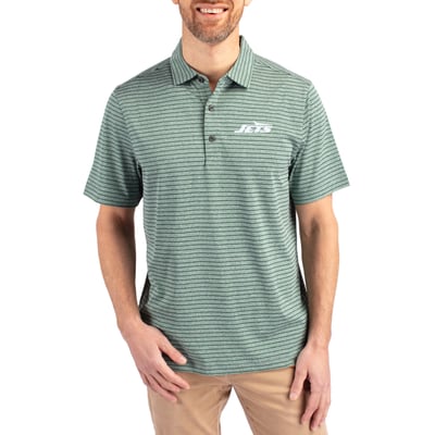 New York Jets Cutter & Buck Primary Logo Forge Eco Heather Stripe Stretch Recycled Polo - Heather Green