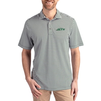 New York Jets Cutter & Buck Primary Logo Virtue Eco Pique Stripe Recycled Polo - Hunter Green