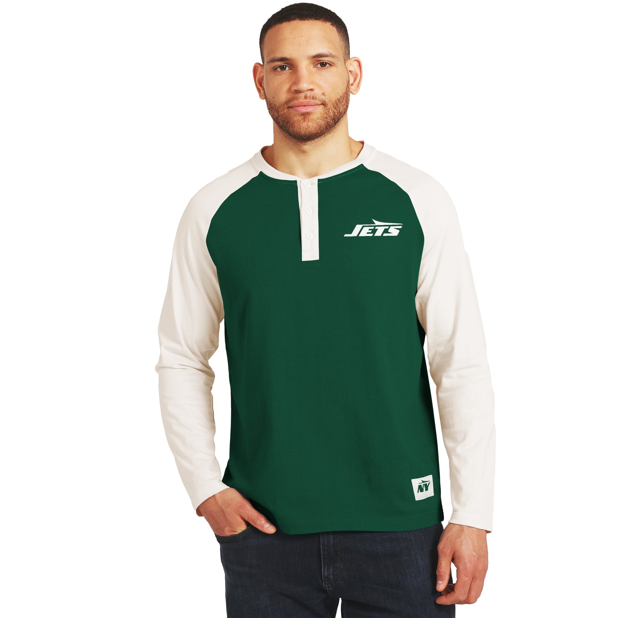 Collection Darius Rucker pour homme par Fanatics - T-shirt Henley à manches longues vert et blanc des New York Jets