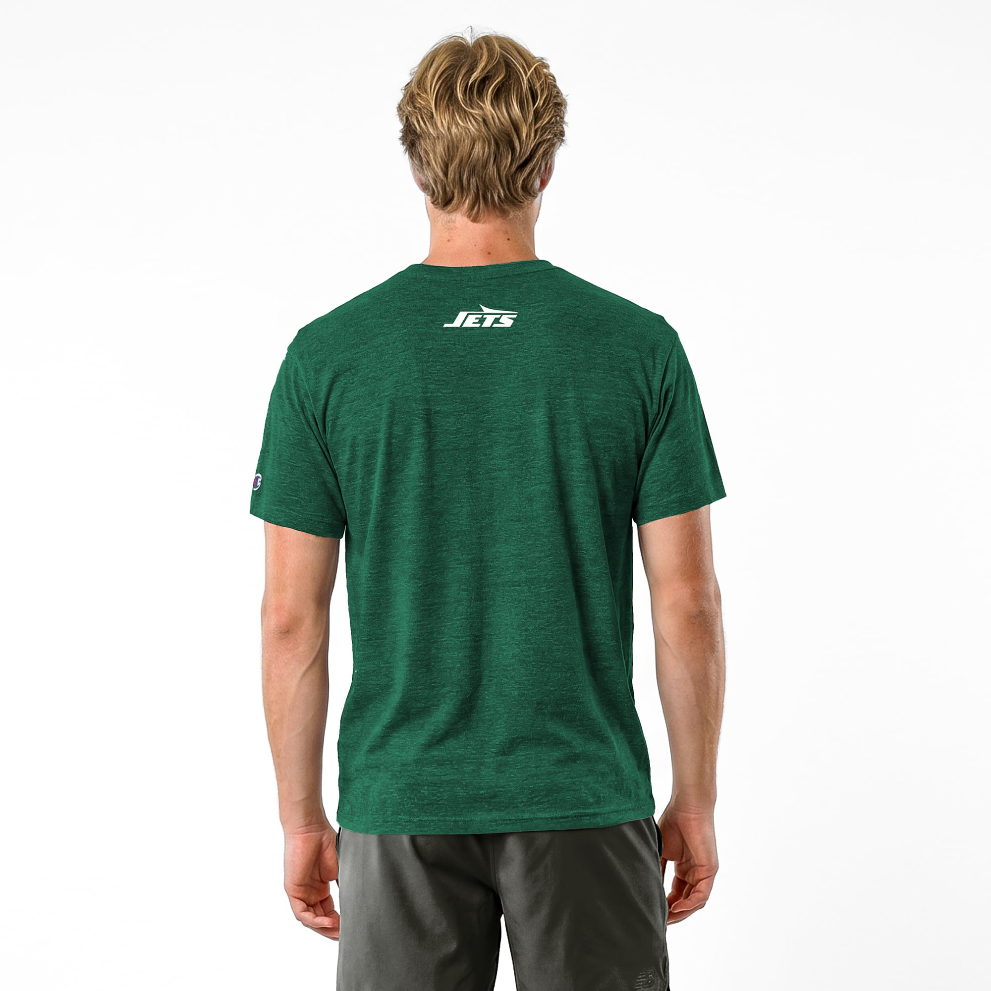 T-shirt homme Disney x Champion vert foncé New York Jets Buzz l'Éclair en mélange de trois matières