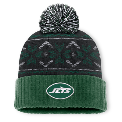 New York Jets Fanatics Snowday Cuffed Knit Hat with Pom - Green/Black
