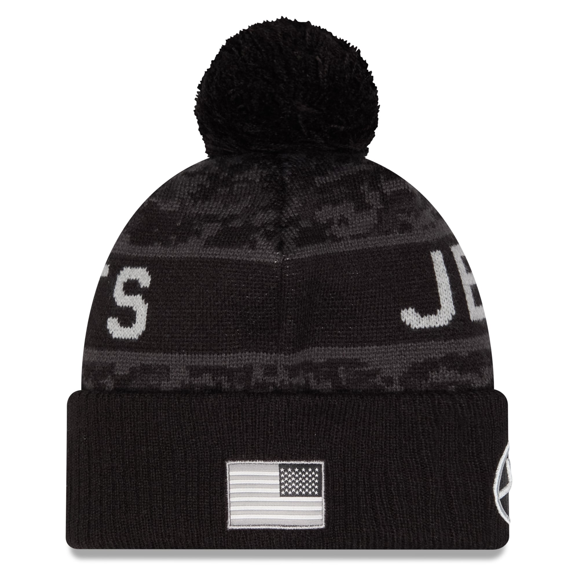 Men's New Era Black New York Jets 2026 Salute To Service Cuffed Knit Hat with Pom