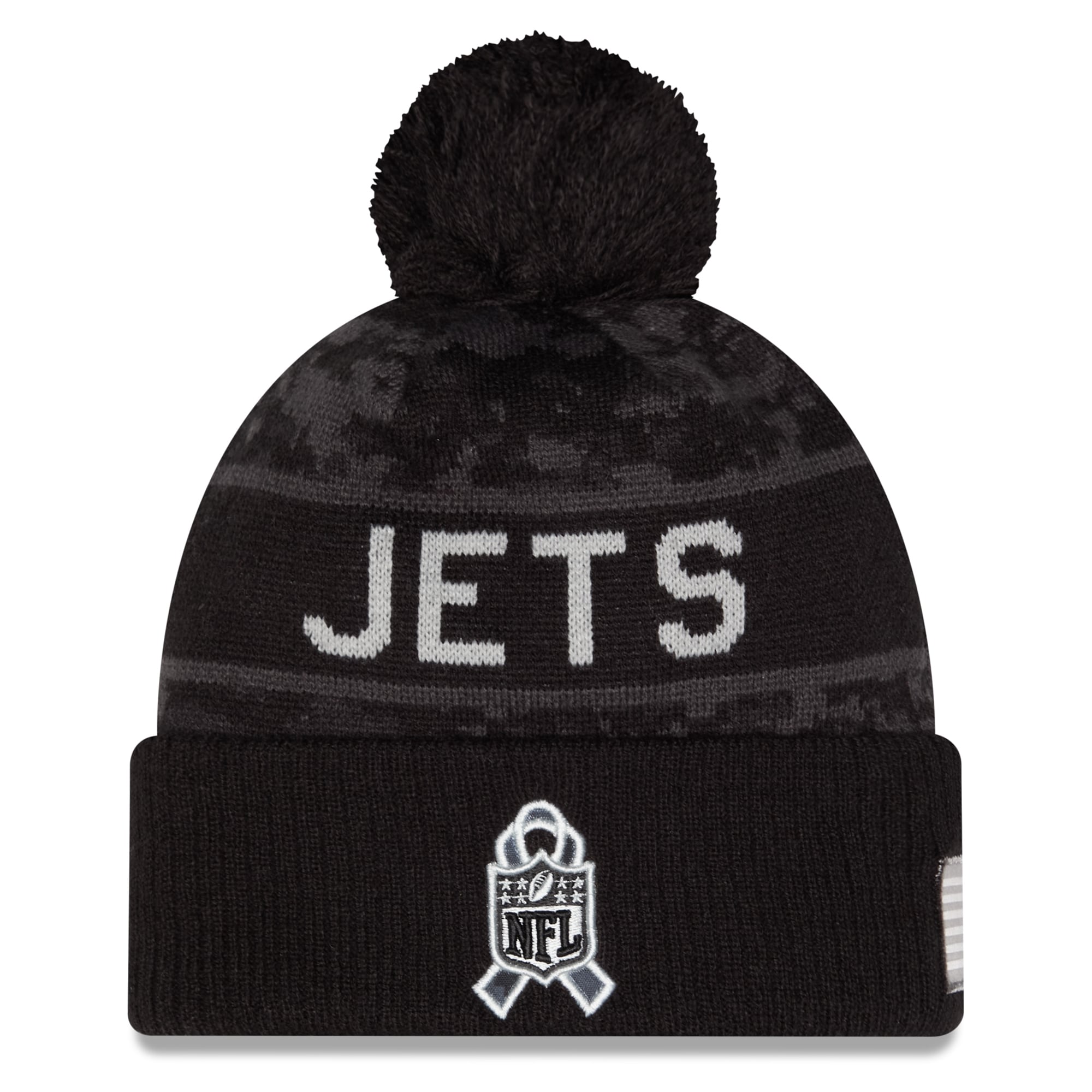 Men's New Era Black New York Jets 2026 Salute To Service Cuffed Knit Hat with Pom