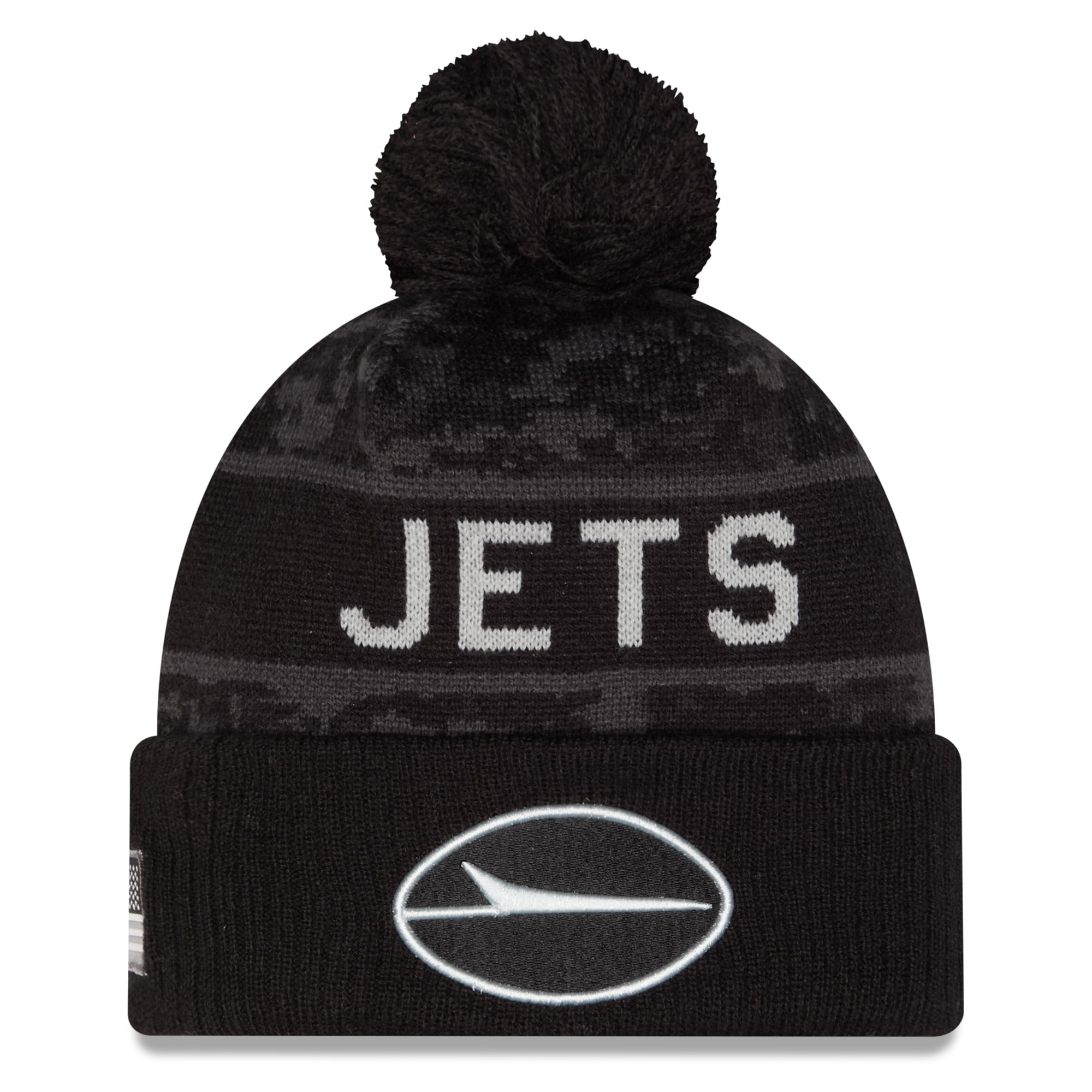 Men's New Era Black New York Jets 2026 Salute To Service Cuffed Knit Hat with Pom