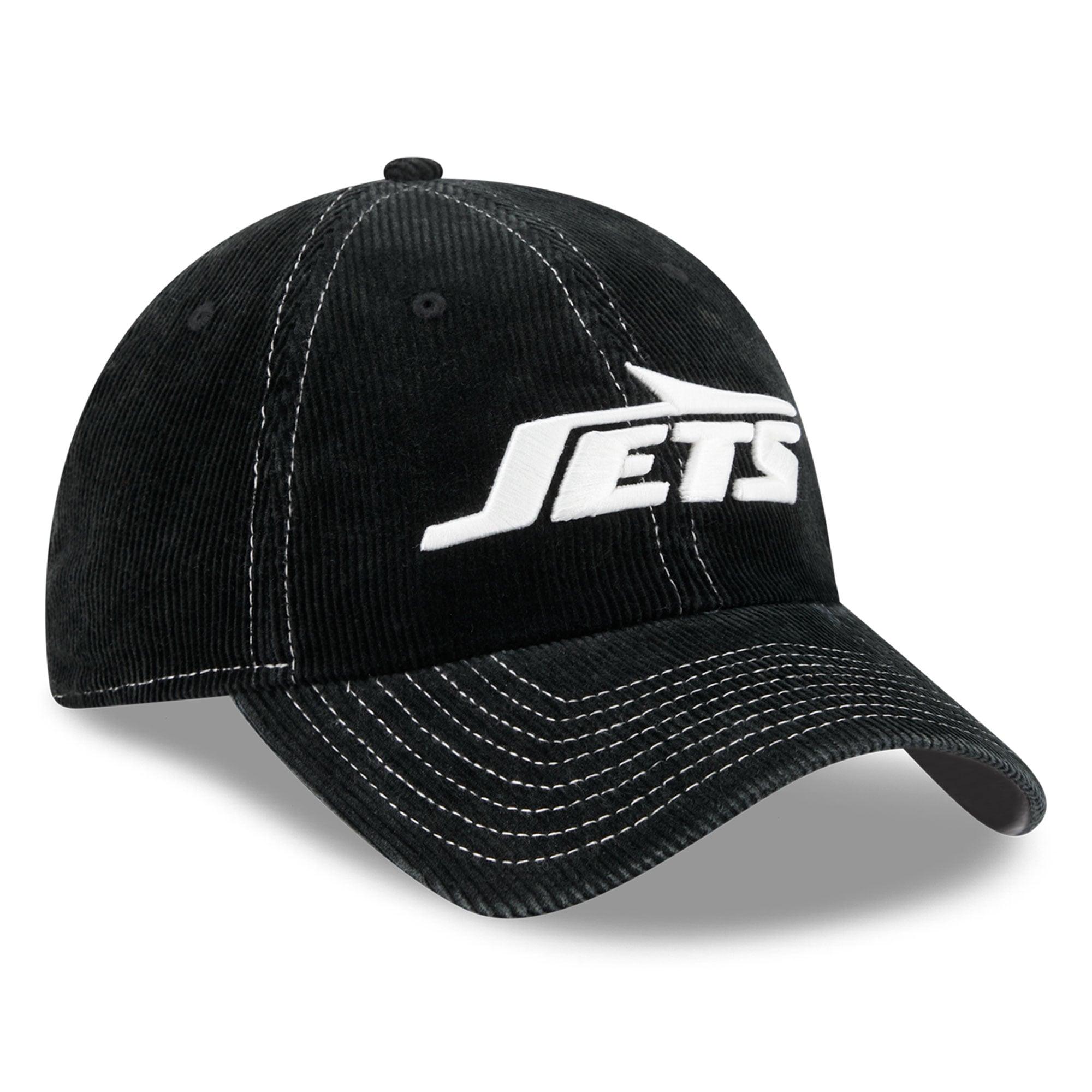 Casquette New Era noire pour homme, New York Jets, en velours côtelé, style classique décontracté et ajustable