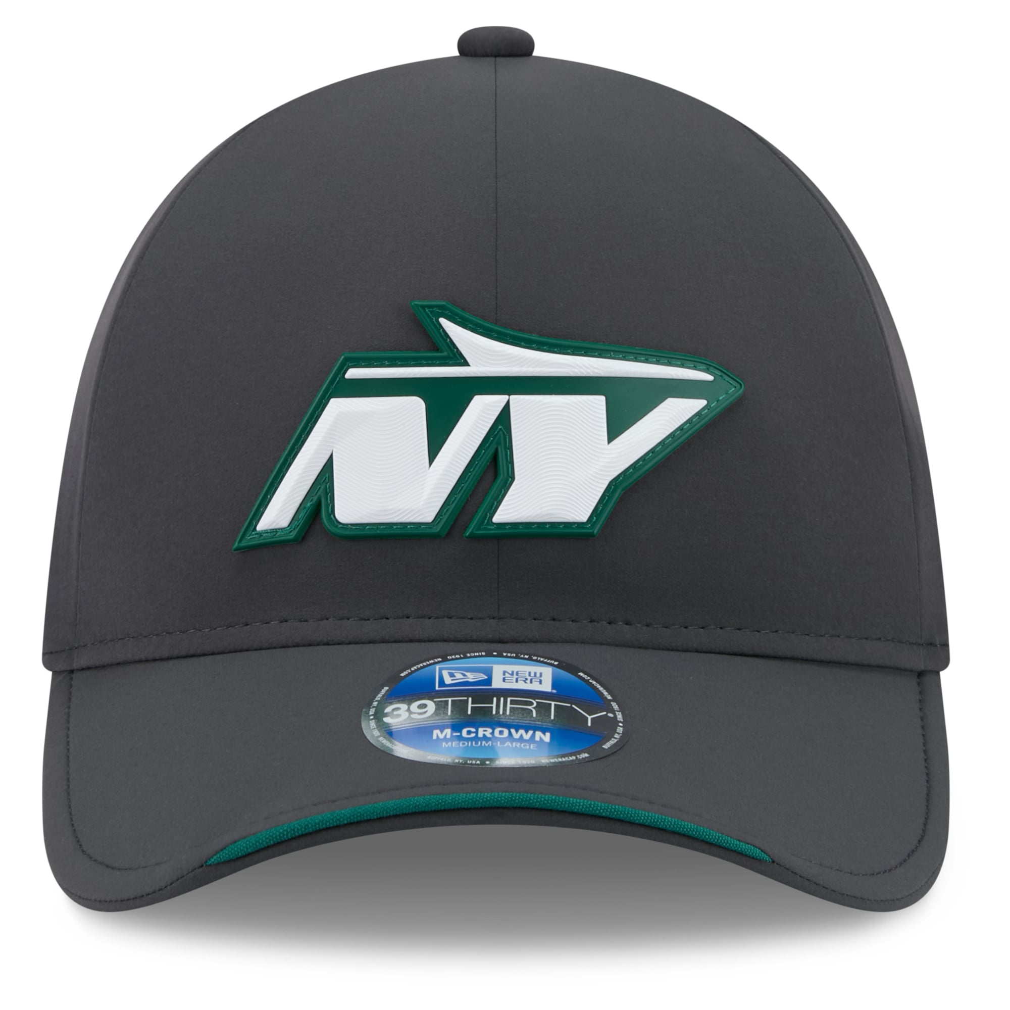 Casquette extensible New Era 39THIRTY M-Crown, couleur anthracite, pour homme, York Jets 2026, idéale les temps froids.