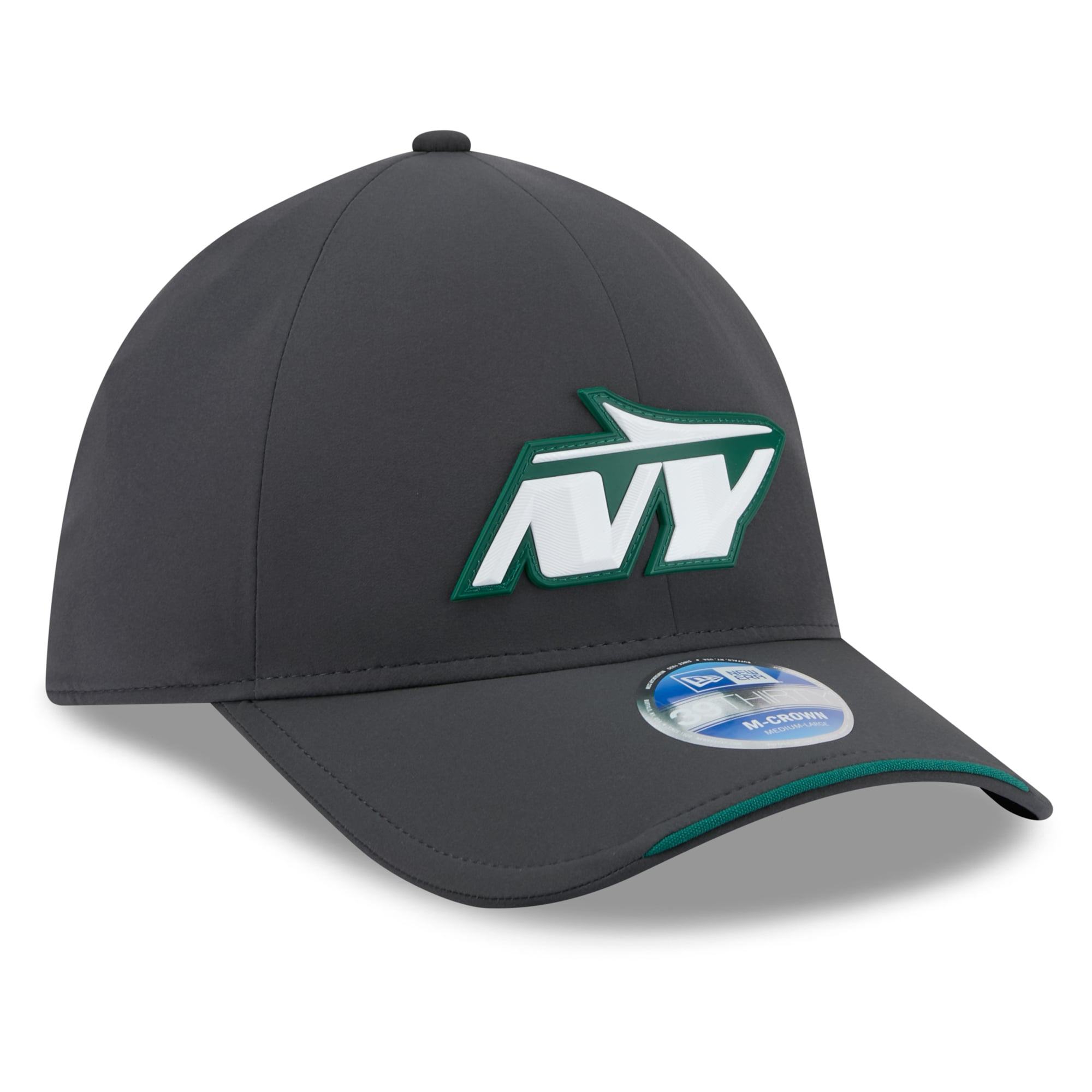 Casquette extensible New Era 39THIRTY M-Crown, couleur anthracite, pour homme, York Jets 2026, idéale les temps froids.