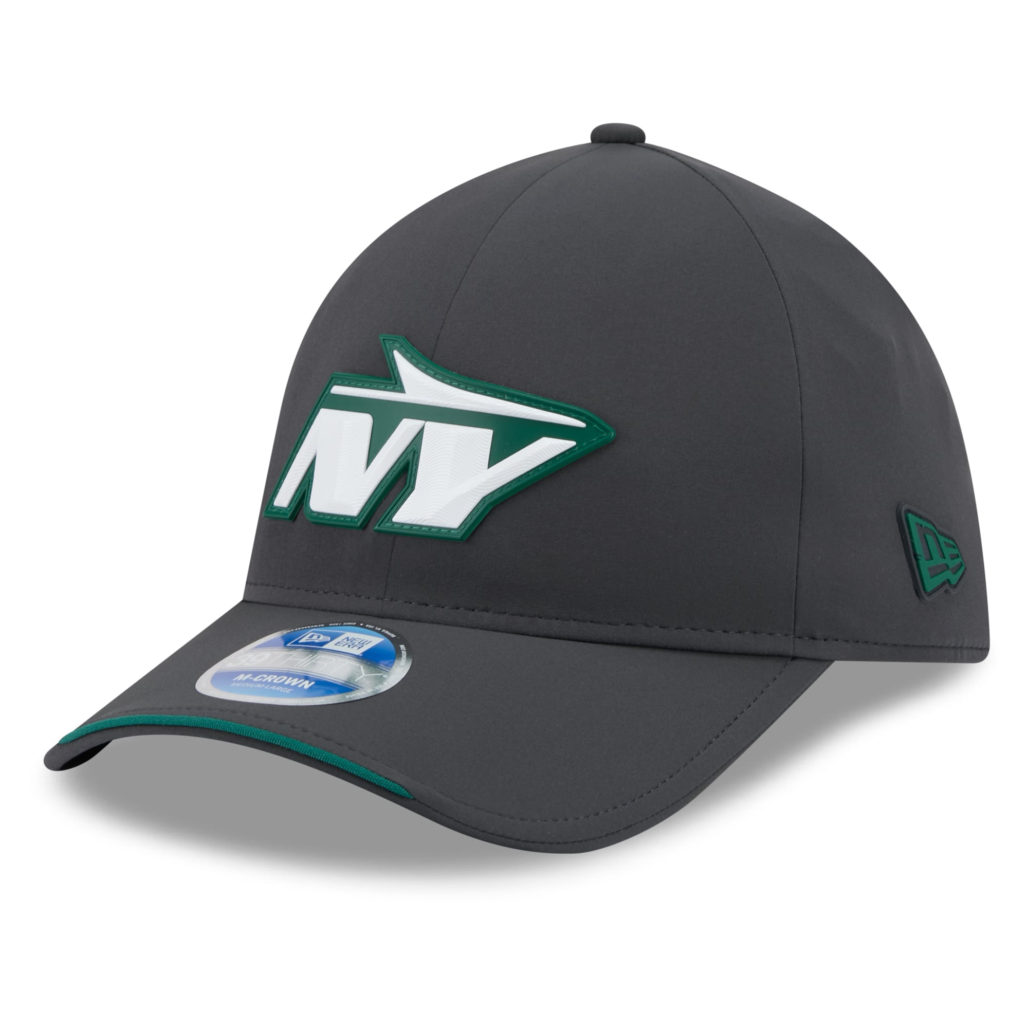 Casquette extensible New Era 39THIRTY M-Crown, couleur anthracite, pour homme, York Jets 2026, idéale les temps froids.