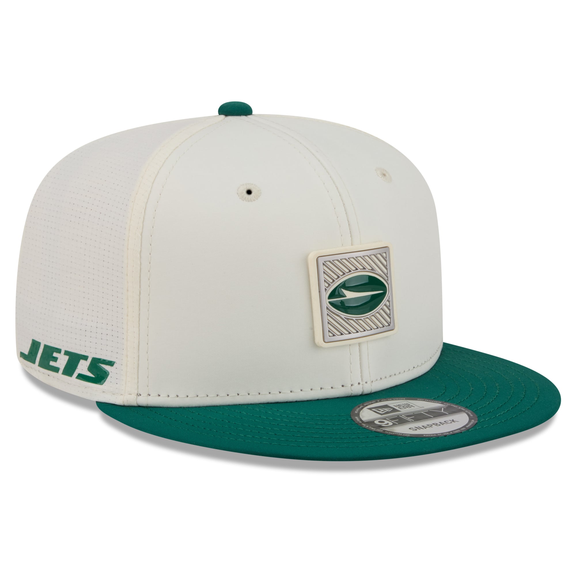 Casquette snapback New Era crème/verte pour homme New York Jets, camp d'entraînement NFL 2026, modèle 9FIFTY