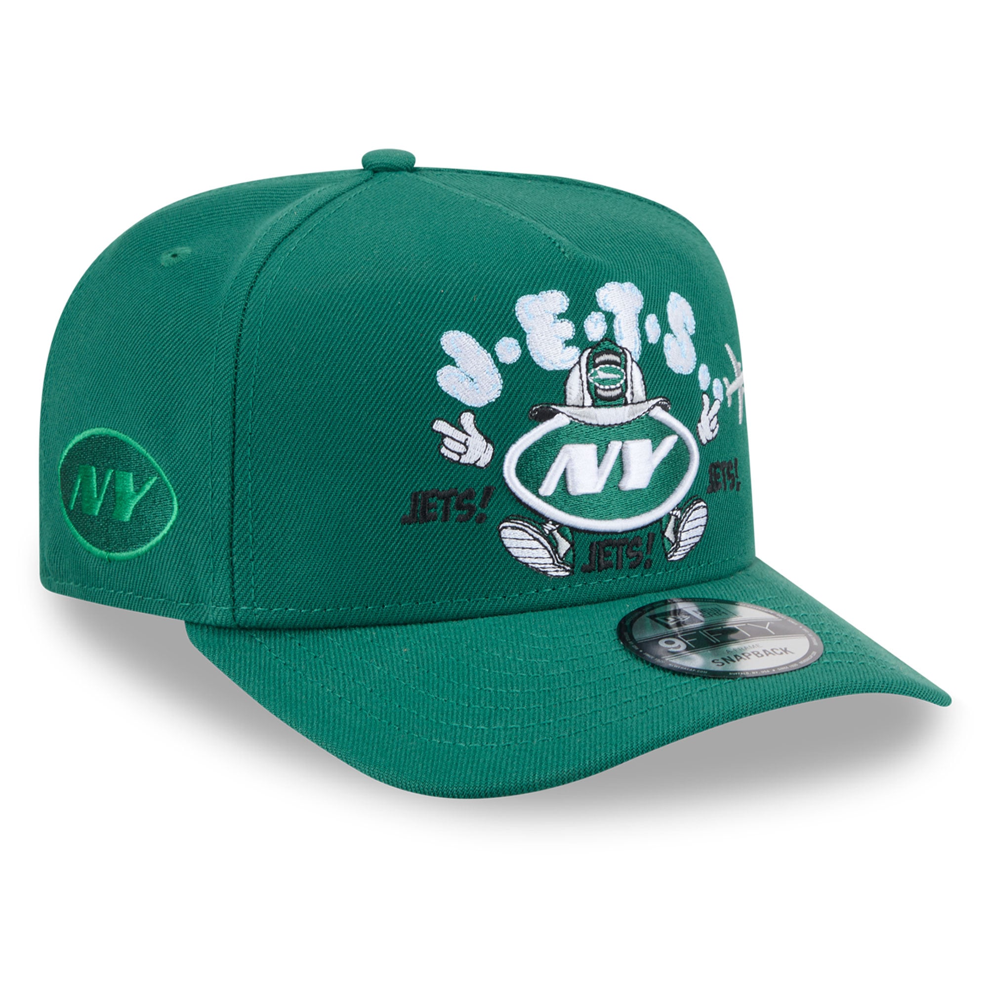 Men's New Era Green New York Jets Cartoon A-Frame 9FIFTY Snapback Hat