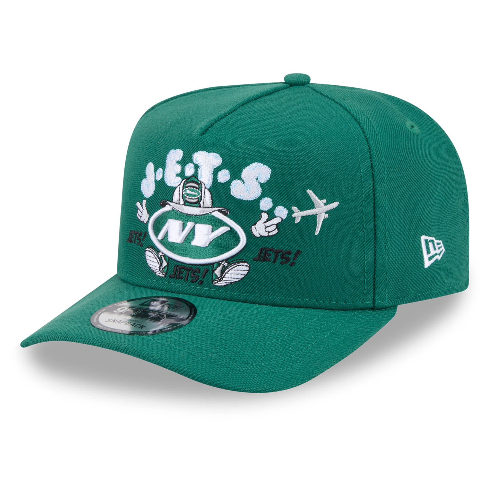 Men's New Era Green New York Jets Cartoon A-Frame 9FIFTY Snapback Hat