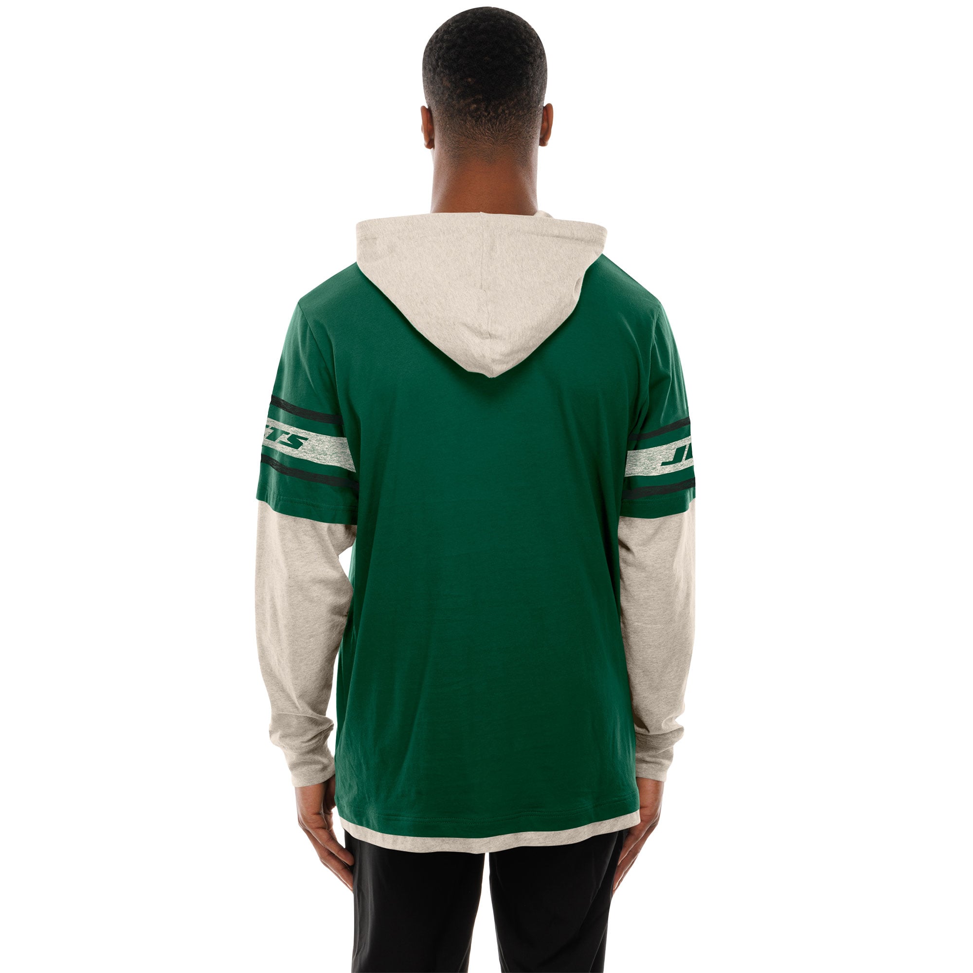 Men's New Era Green York Jets Twofer Layered Long Sleeve Hooded T-Shirt