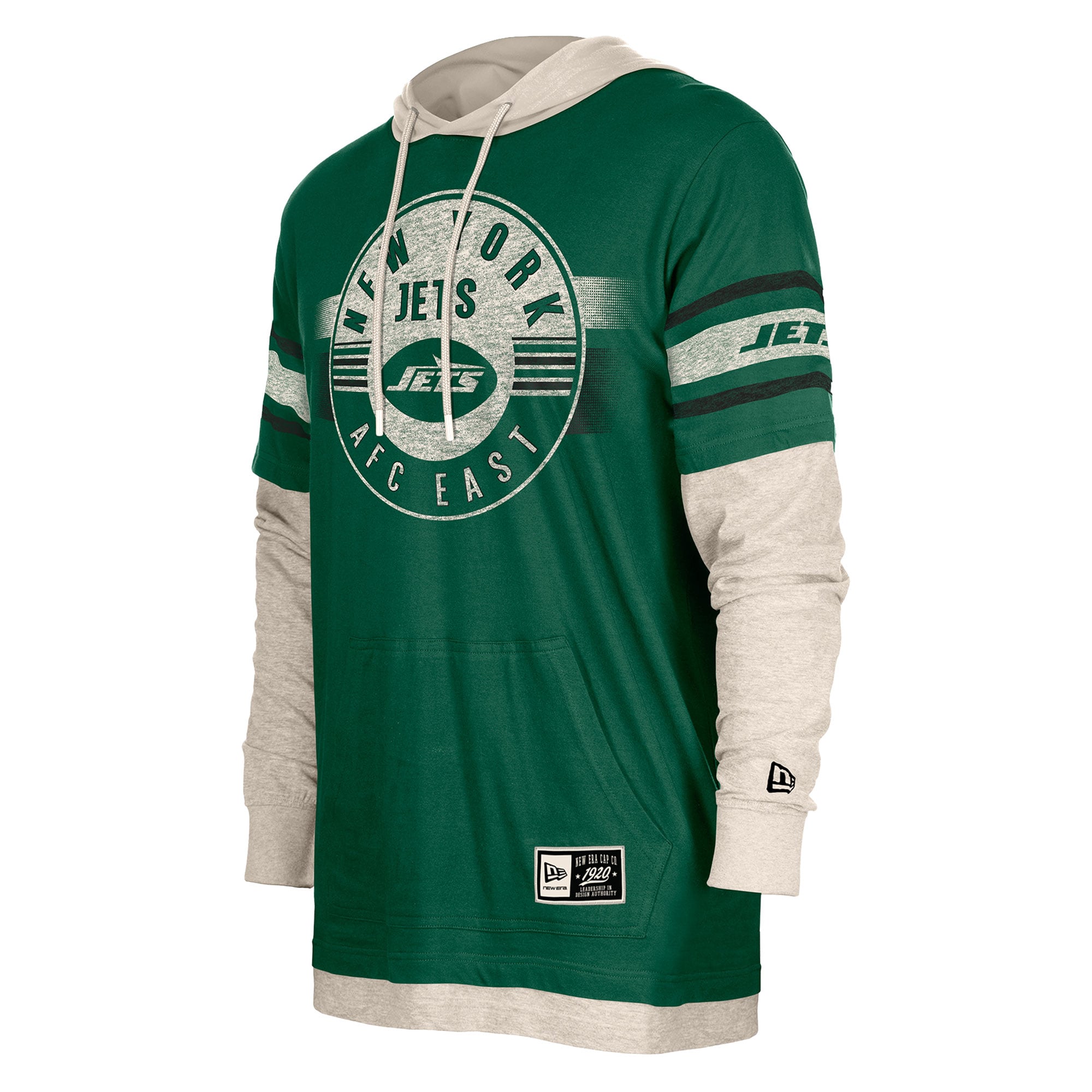 Men's New Era Green York Jets Twofer Layered Long Sleeve Hooded T-Shirt