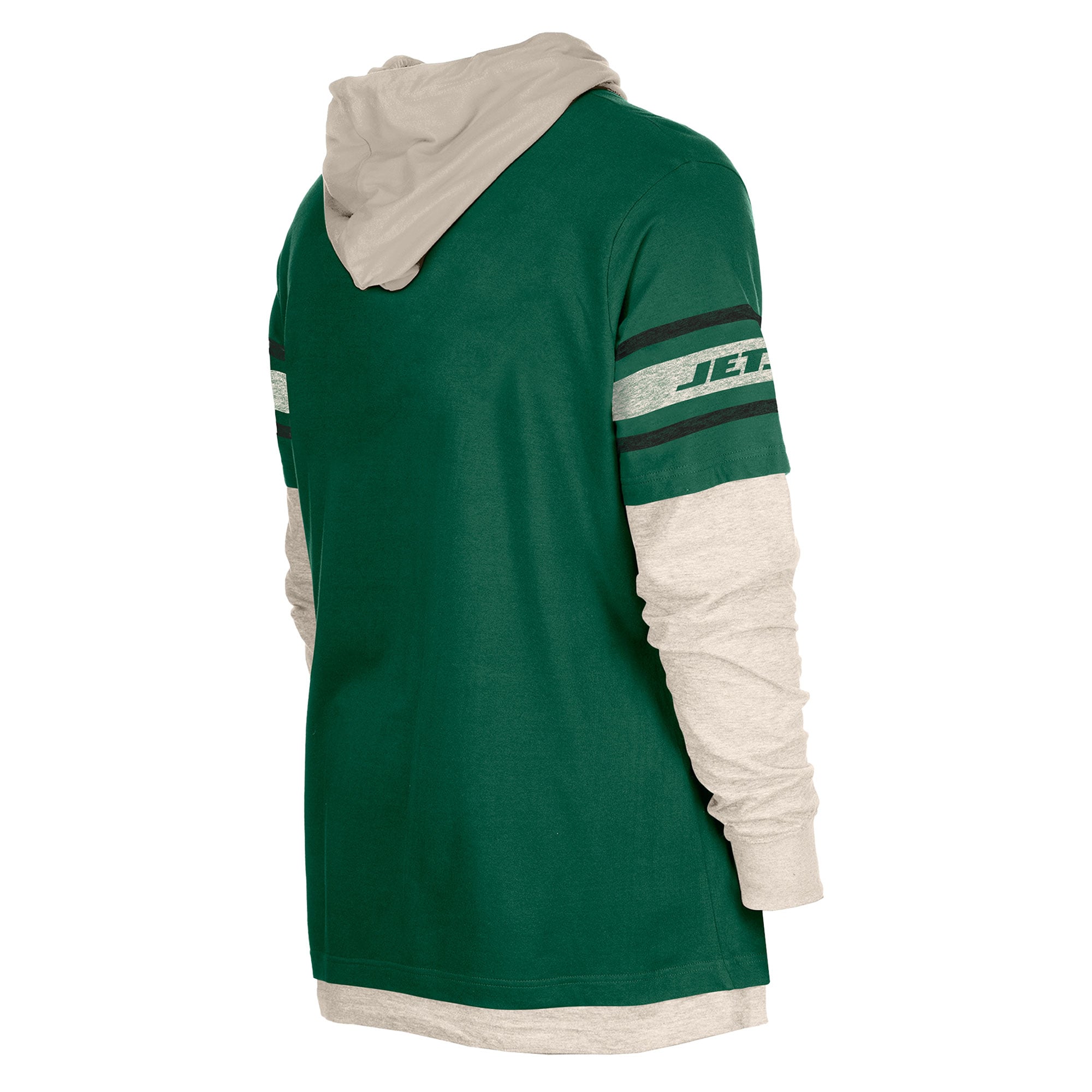 Men's New Era Green York Jets Twofer Layered Long Sleeve Hooded T-Shirt
