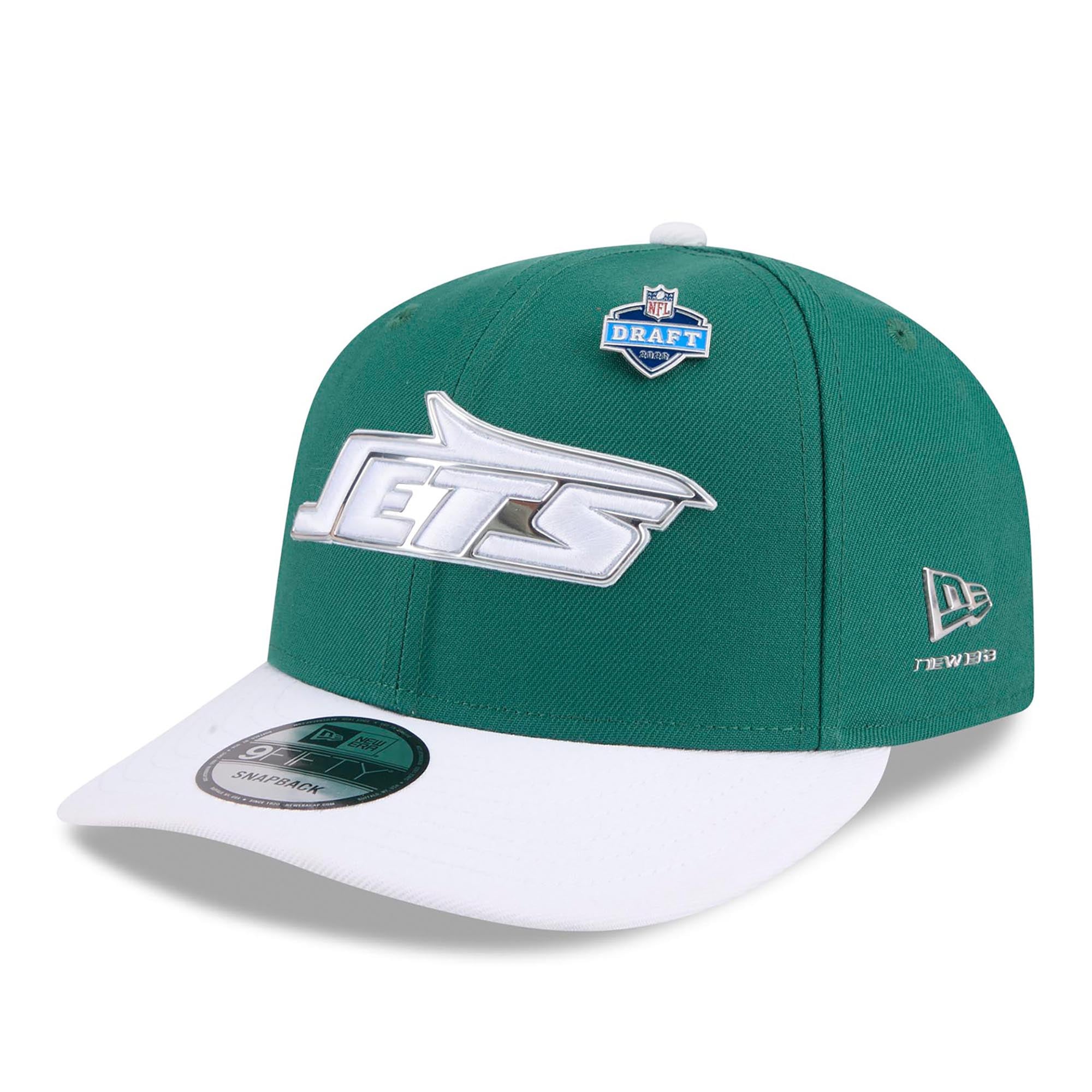Casquette snapback New Era verte et blanche New York Jets 2026 NFL Draft On Stage pour homme, pré-courbée 9FIFTY
