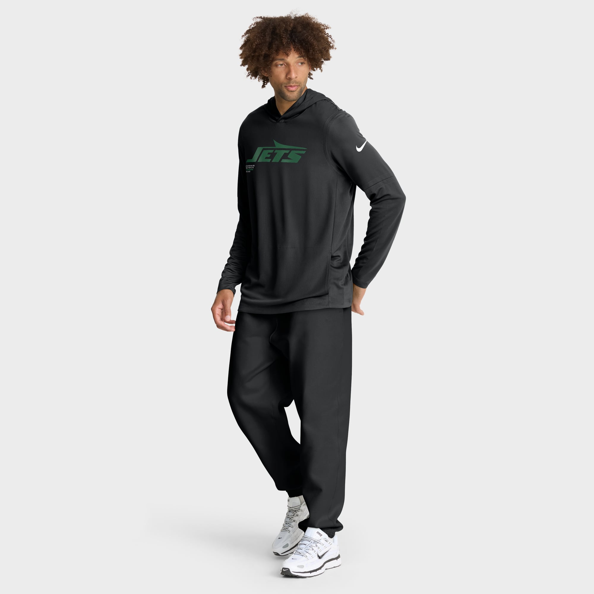 T-shirt à capuche manches longues Nike New York Jets Sideline Pure Fury Dri-FIT noir pour homme
