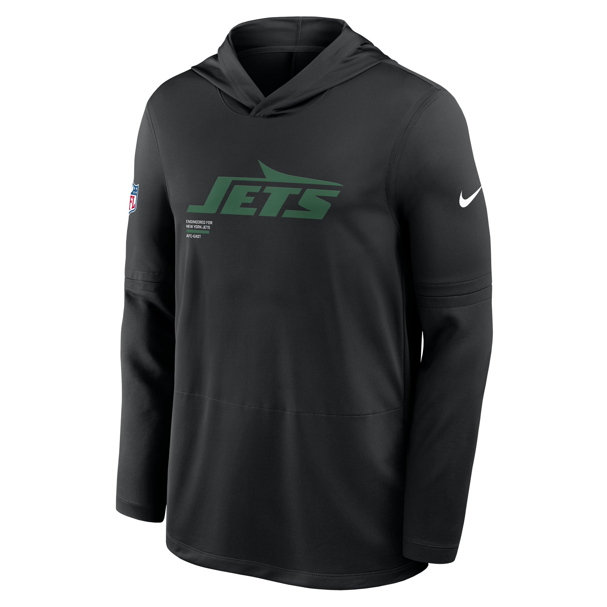T-shirt à capuche manches longues Nike New York Jets Sideline Pure Fury Dri-FIT noir pour homme