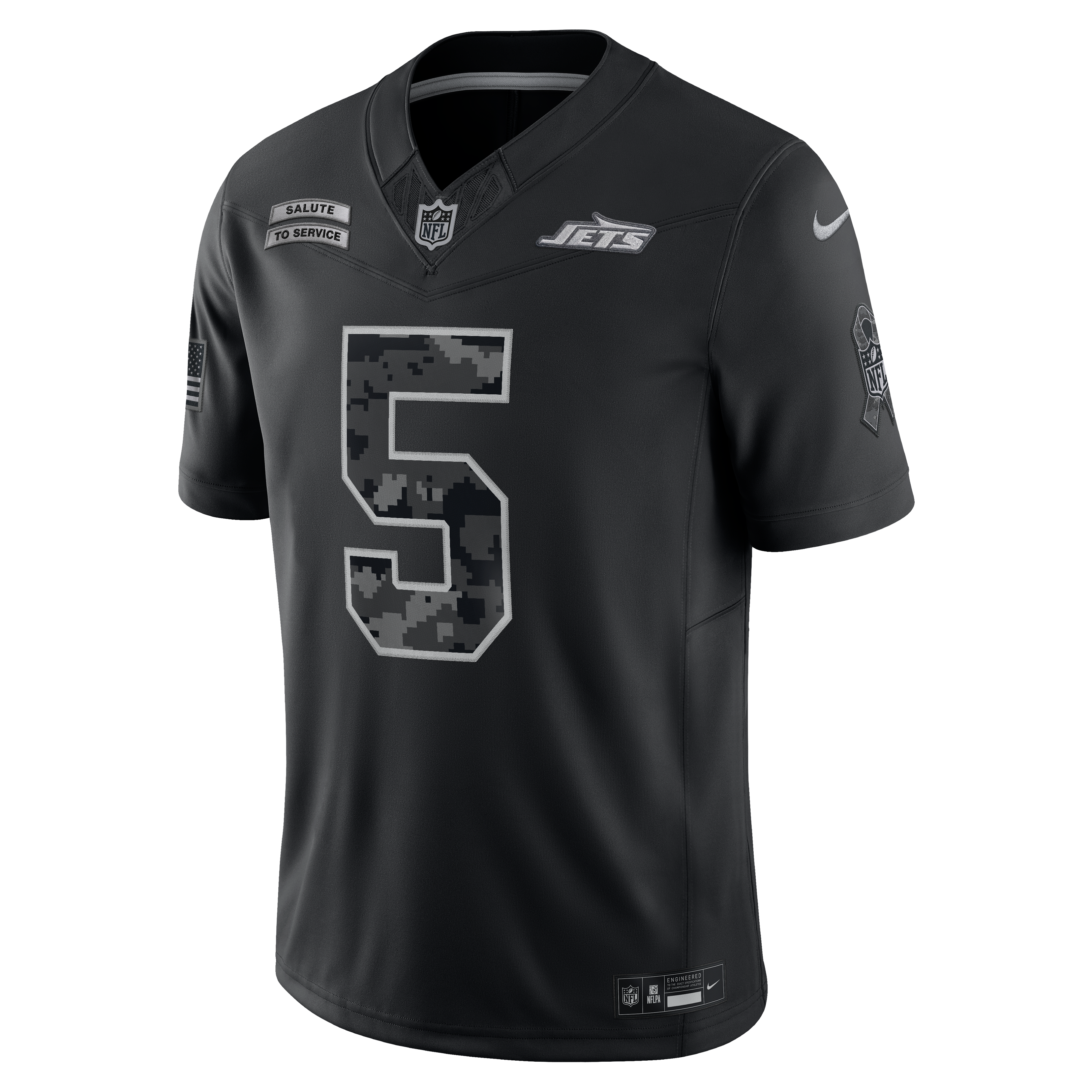 Maillot Nike Garrett Wilson noir New York Jets 2026 Salute to Service, édition limitée cousue