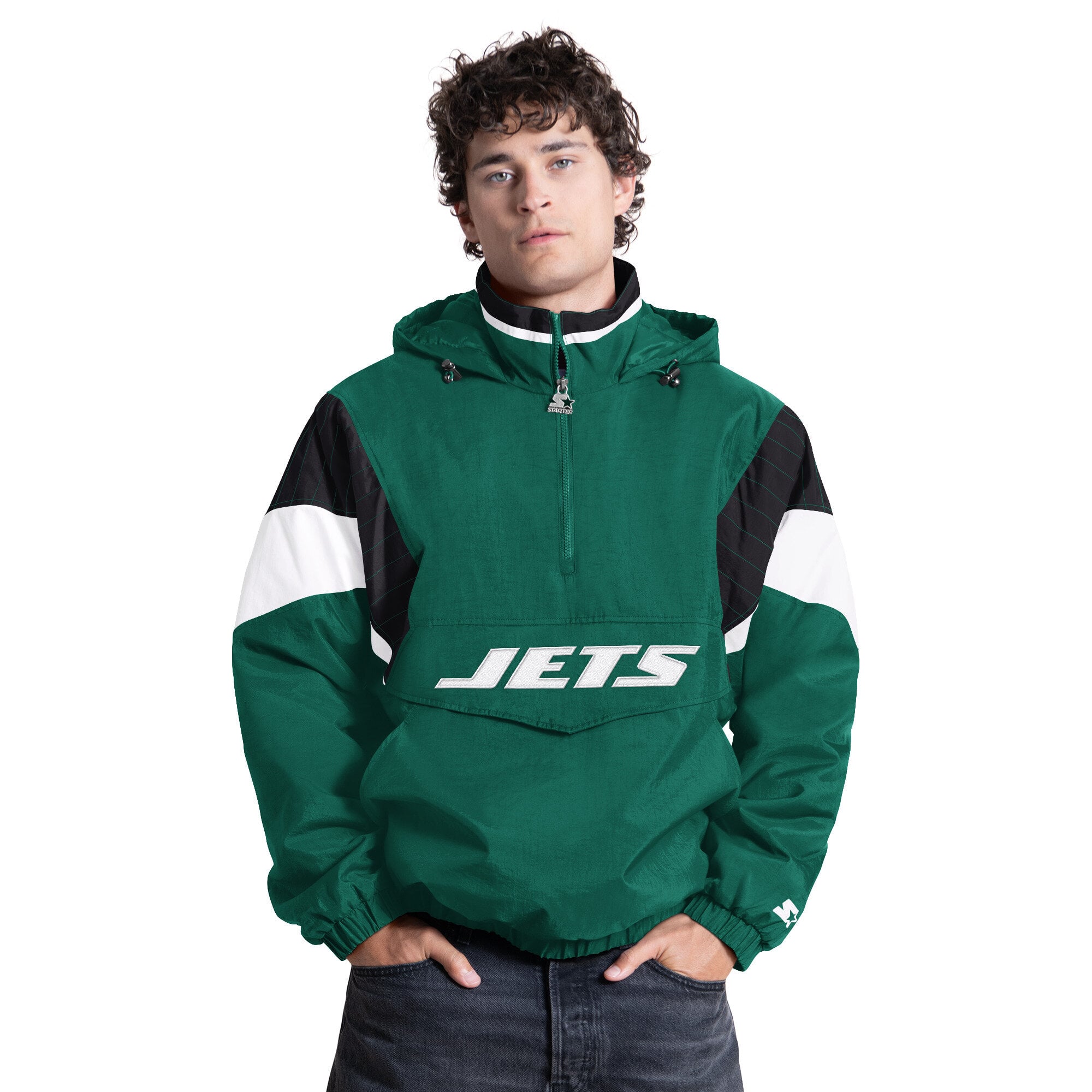 Veste à capuche Starter verte pour homme, New York Jets, demi-zip