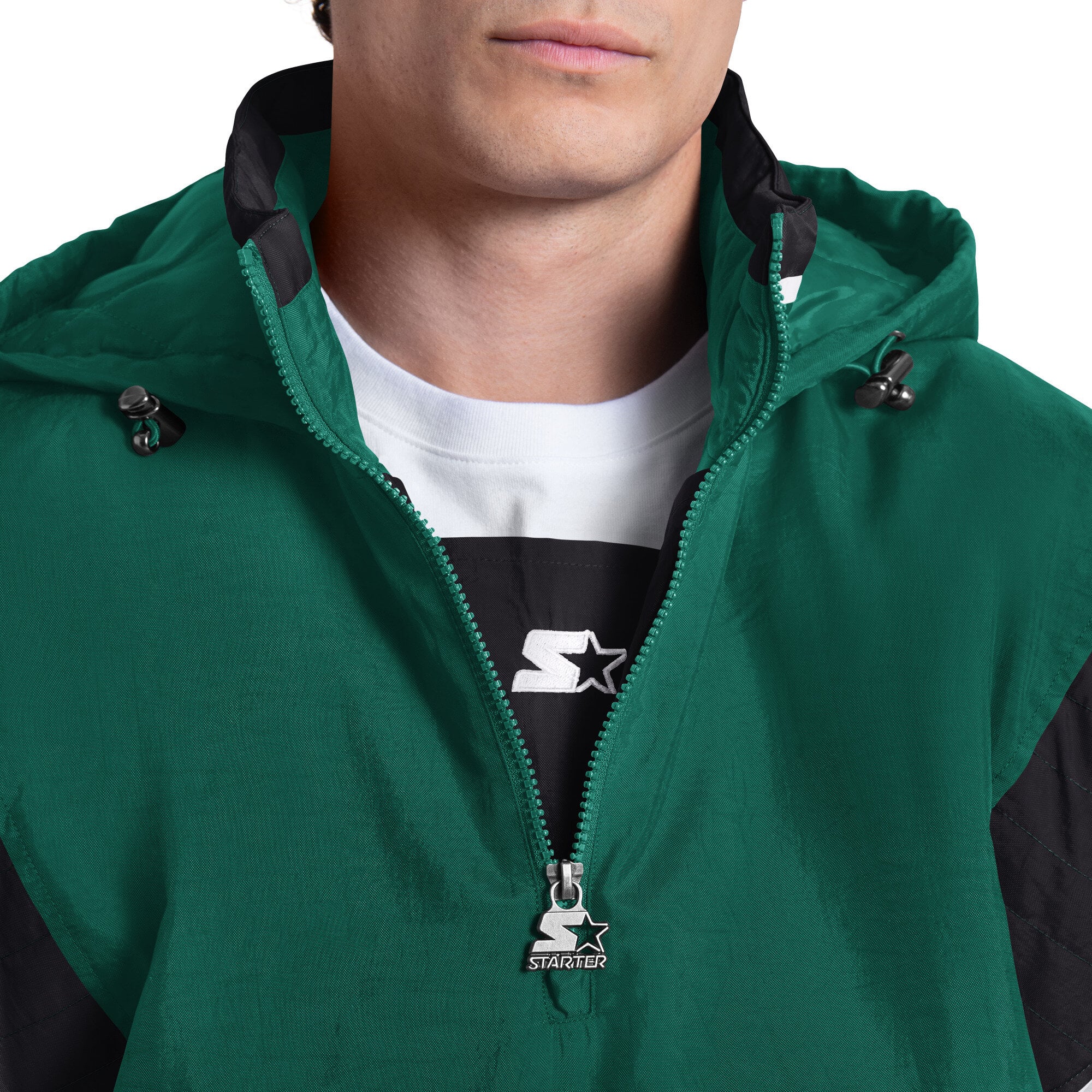 Veste à capuche Starter verte pour homme, New York Jets, demi-zip