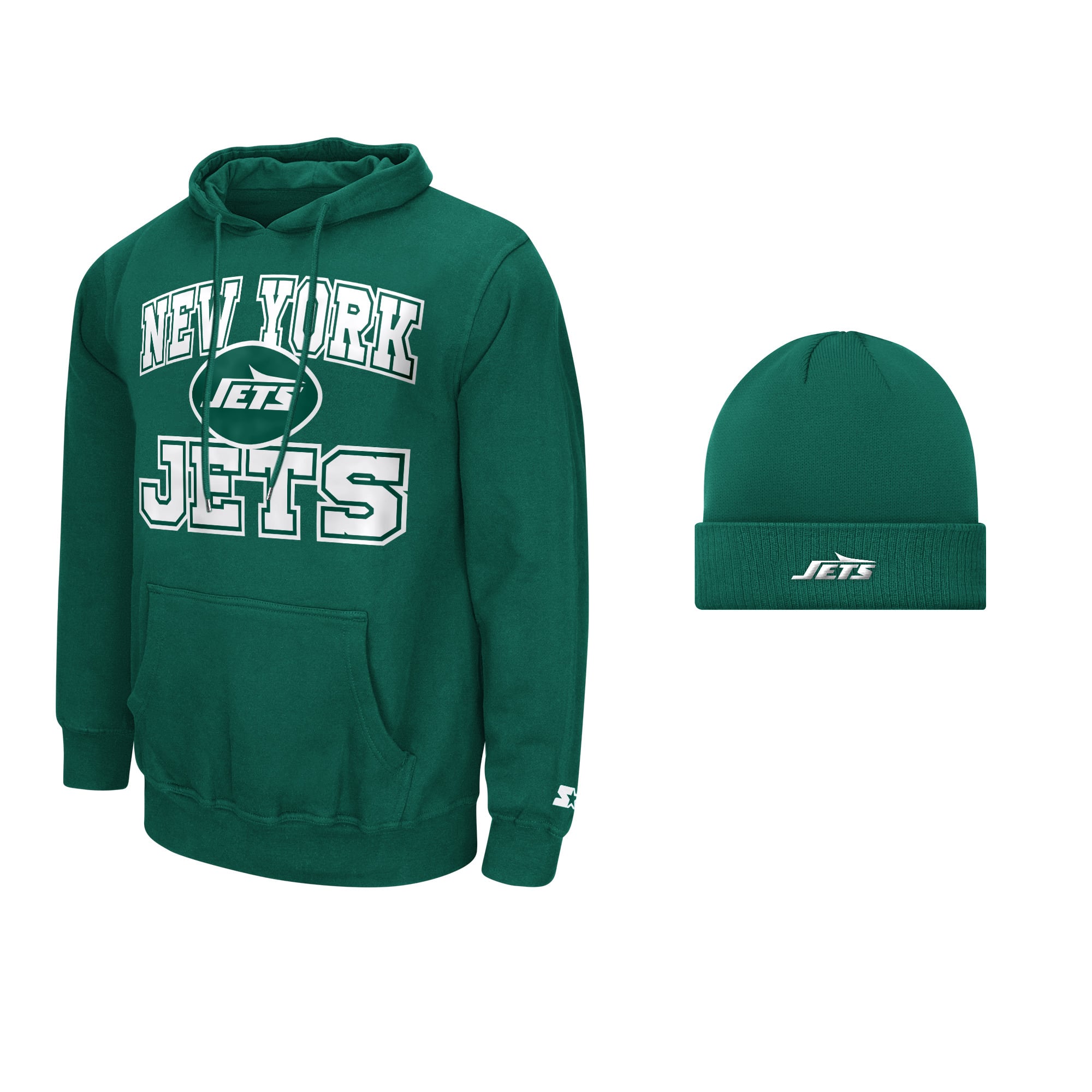 Men's Starter Green New York Jets Hoodie and Cuffed Knit Hat Combo Pack