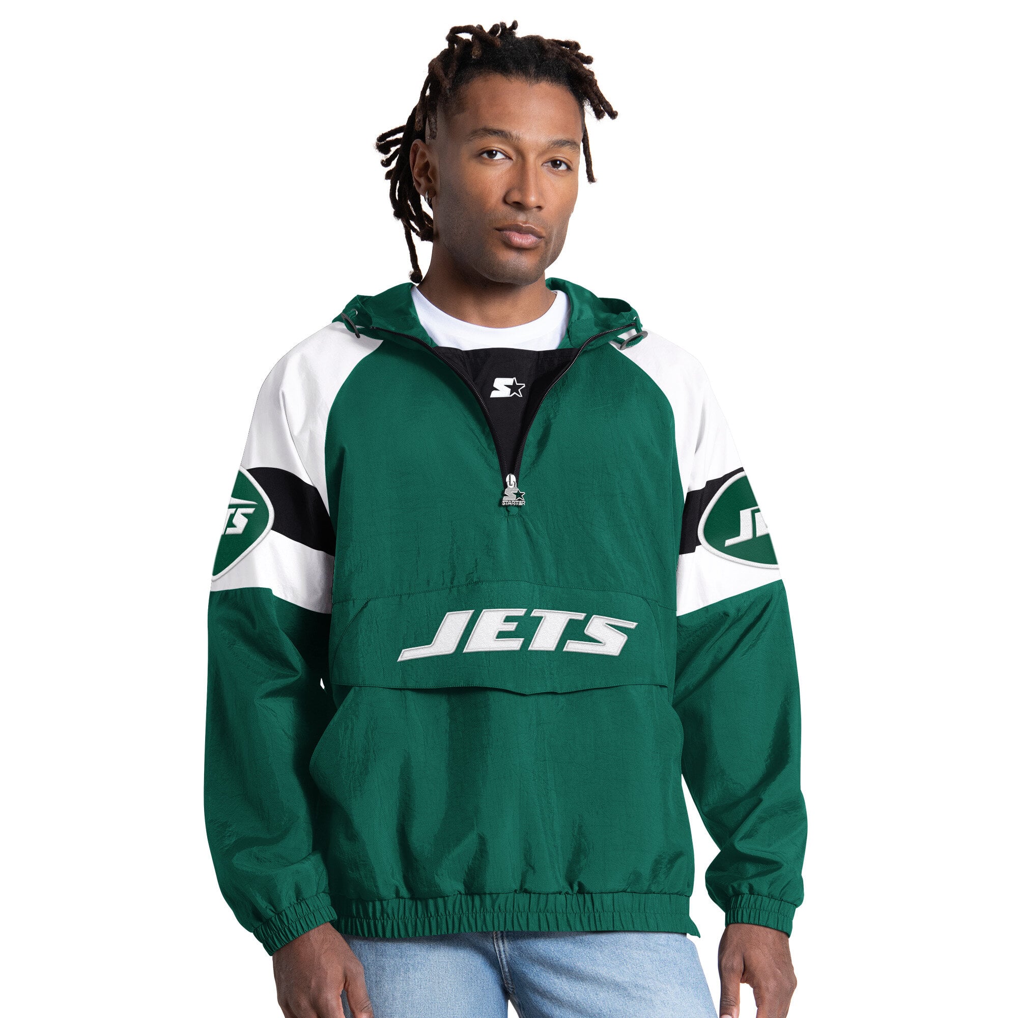 Veste Starter verte pour homme New York Jets Street Cut à demi-zip