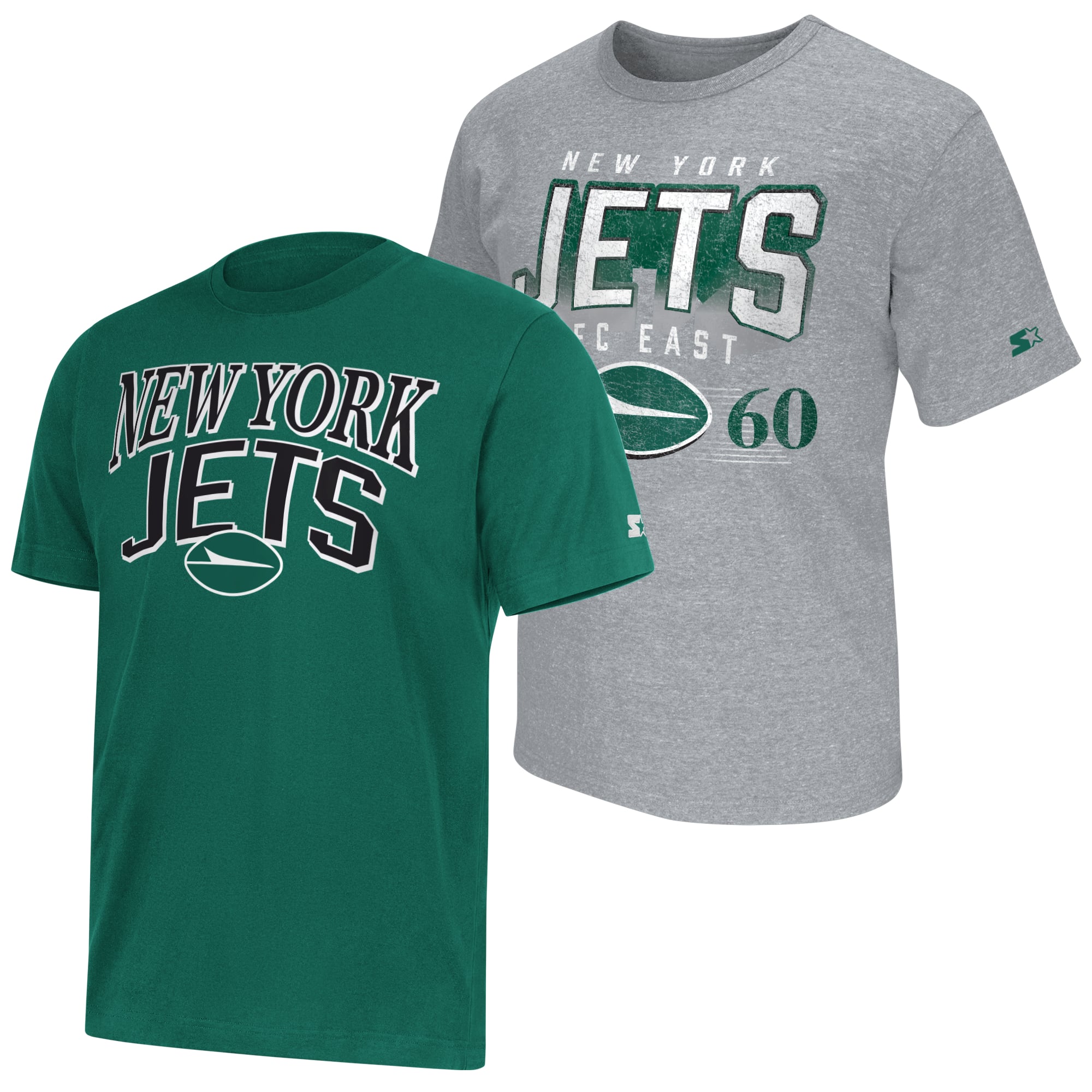 Ensemble de deux t-shirts à logo des Jets New York, vert/gris chiné, pour homme