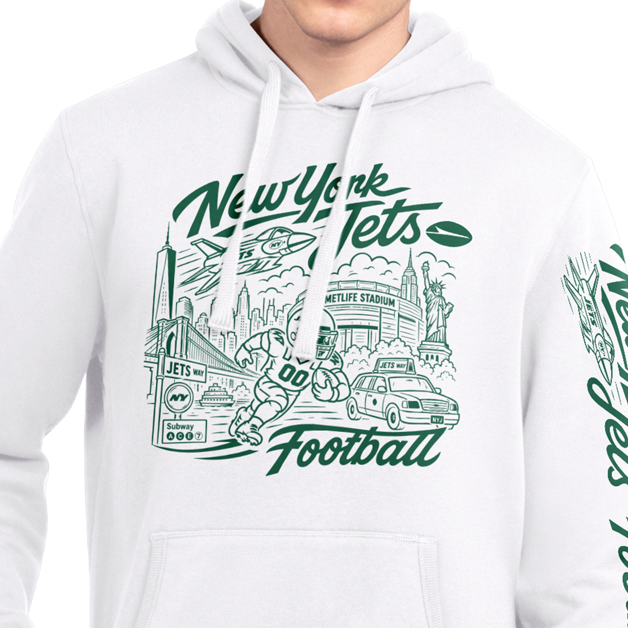 Sweat à capuche Starter blanc pour homme, motif skyline des New York Jets