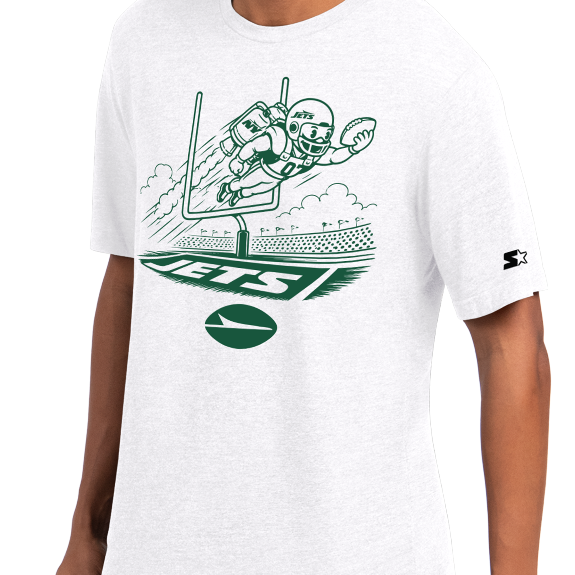 T-shirt Starter blanc pour homme, motif jet de but sur le terrain des Jets New York