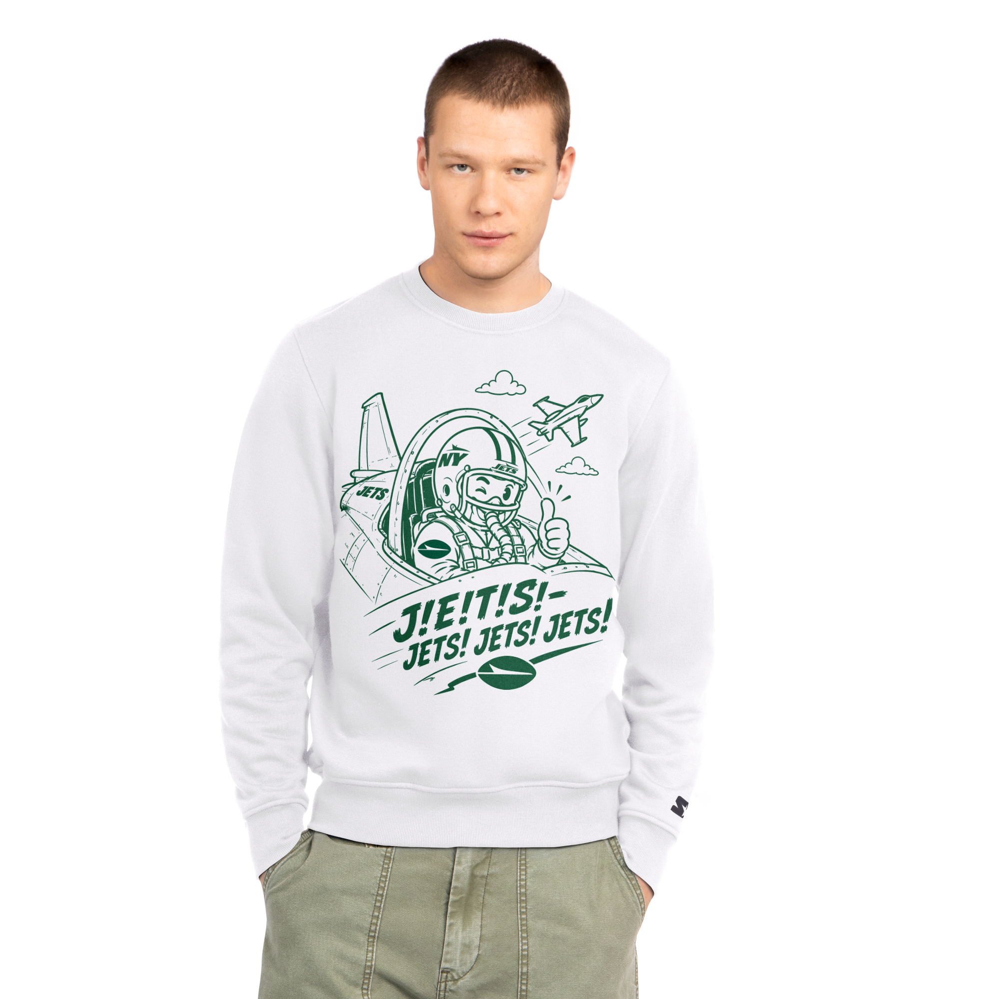 Sweat-shirt polaire Starter blanc pour homme, modèle pilote des Jets de New York