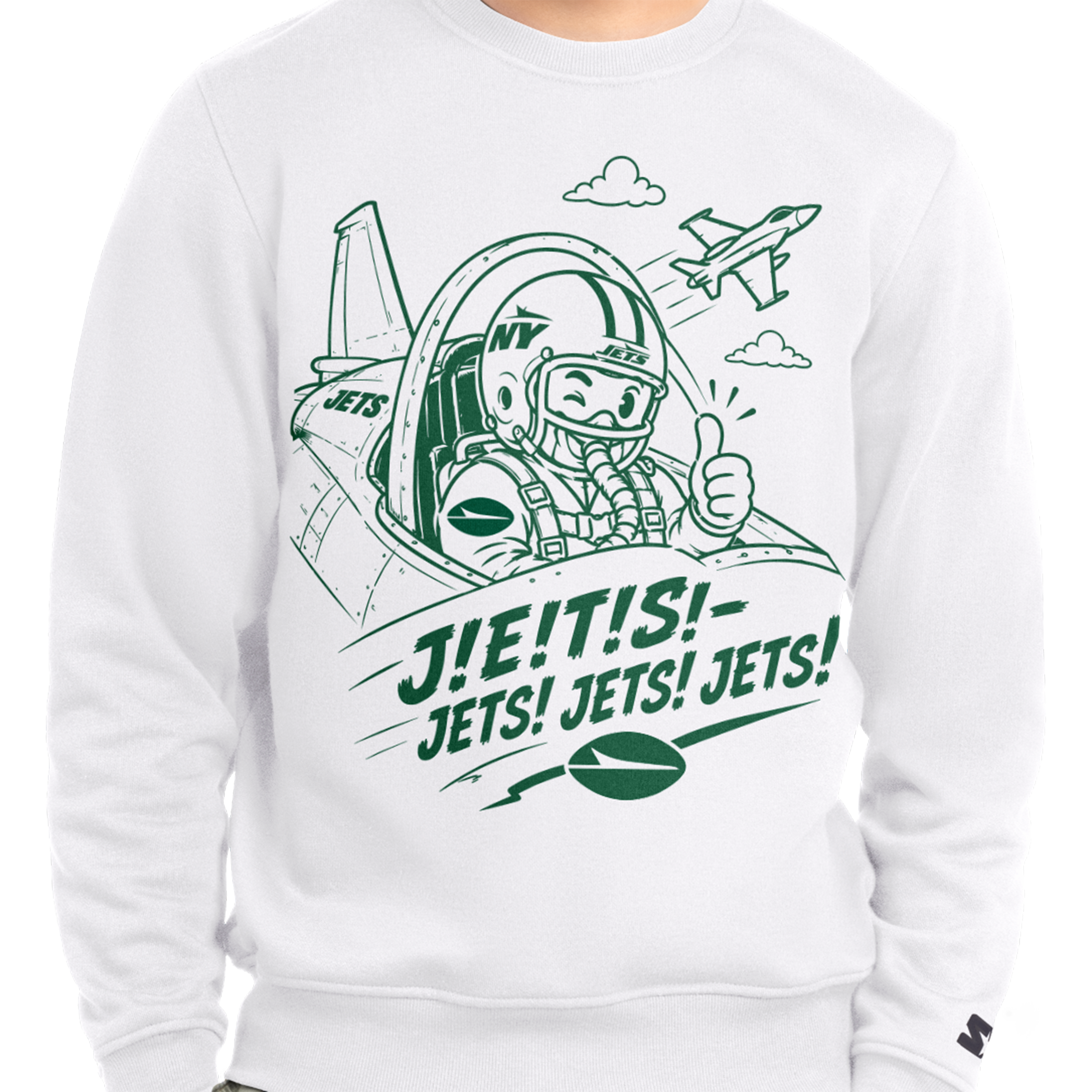 Sweat-shirt polaire Starter blanc pour homme, modèle pilote des Jets de New York