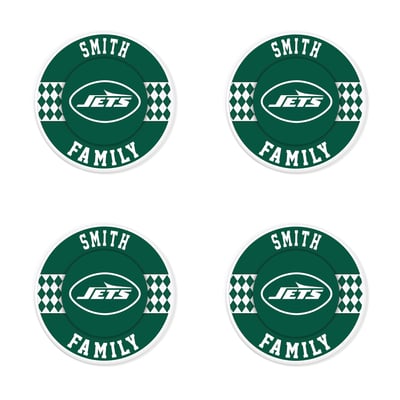 New York Jets 4" Personalized Circular Coasters 4-Pack Set