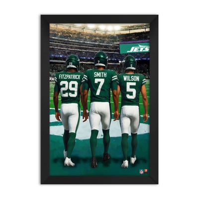 New York Jets Minkah Fitzpatrick, Geno Smith & Garrett Wilson 27" x 39" Three-Player Framed Print