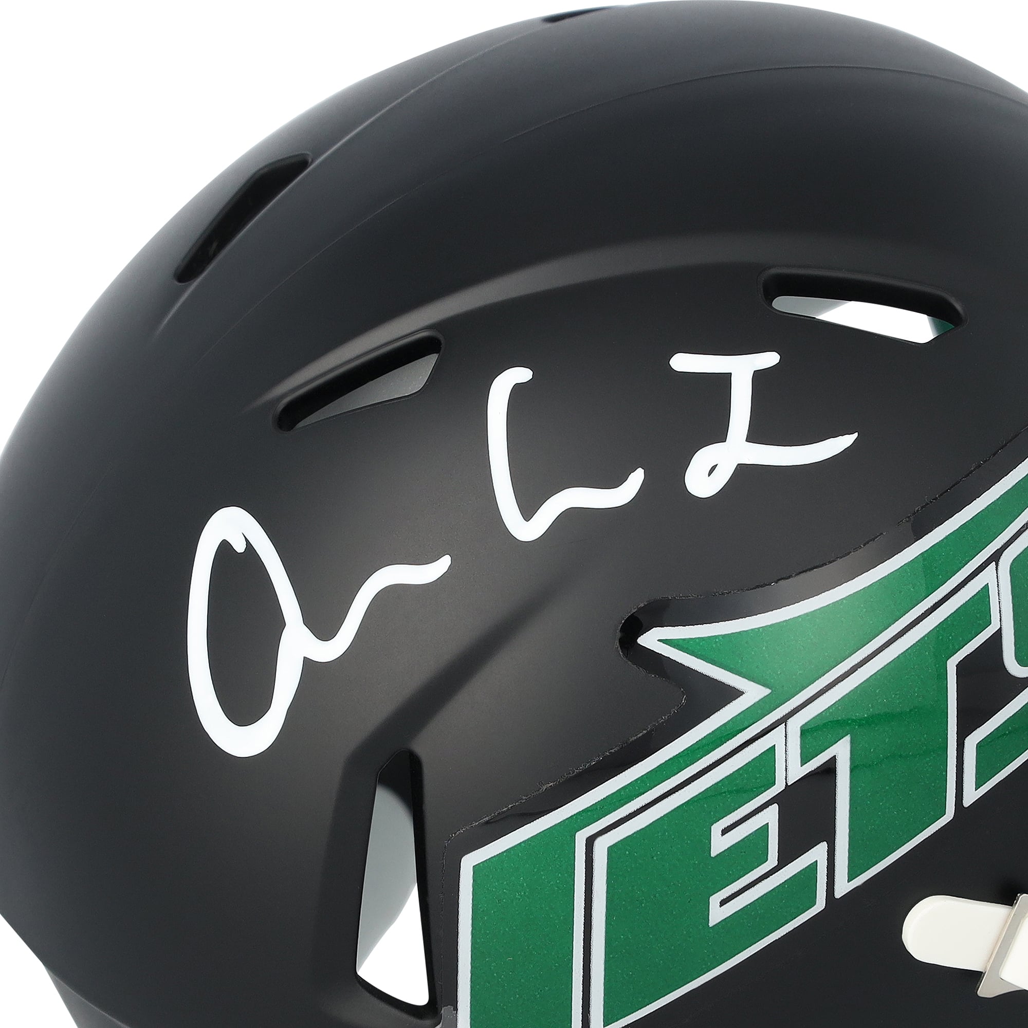 Casque miniature noir Speed, autographié par Omar Cooper Jr., New York Jets, modèle alternatif n° 1, saison 2024.
