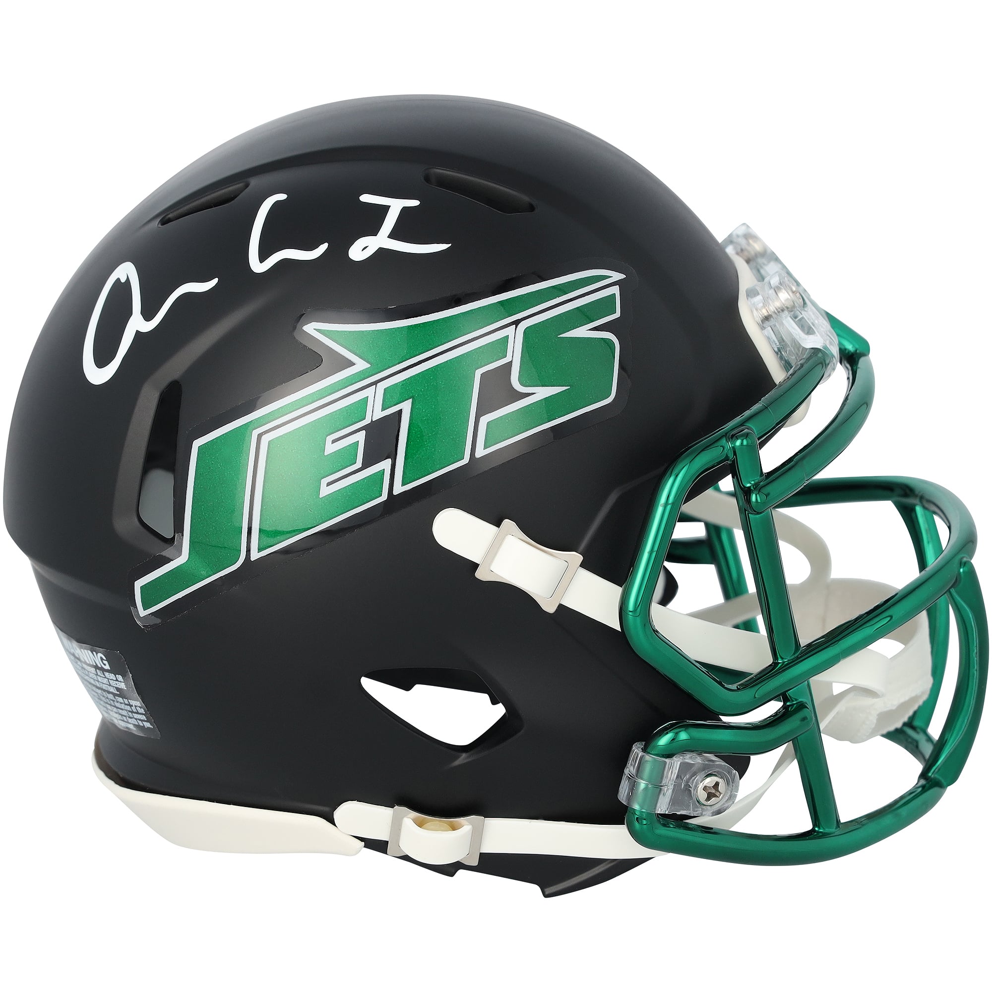 Casque miniature noir Speed, autographié par Omar Cooper Jr., New York Jets, modèle alternatif n° 1, saison 2024.