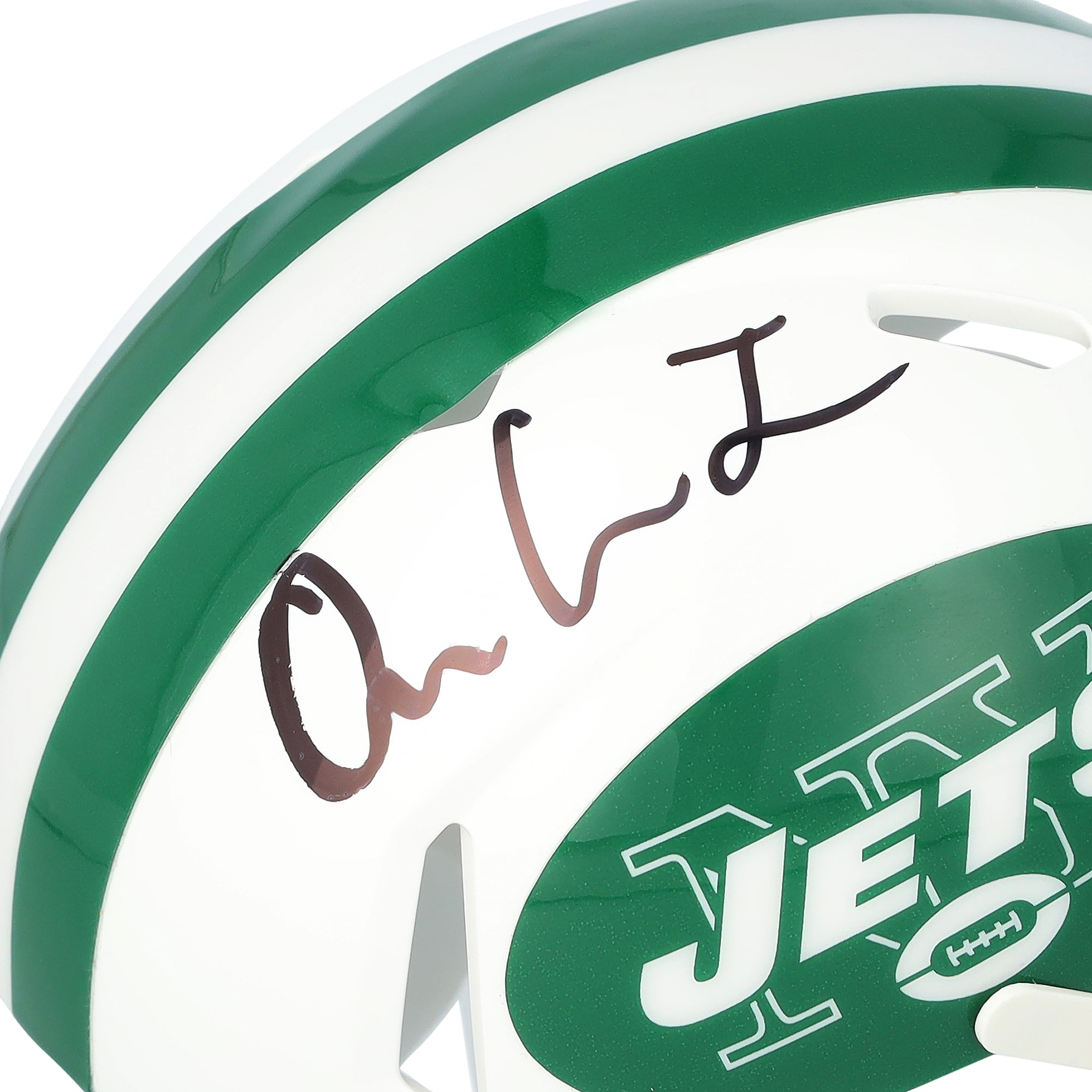 Casque miniature blanc Speed, autographié par Omar Cooper Jr., New York Jets, modèle alternatif n° 2, saison 2024.