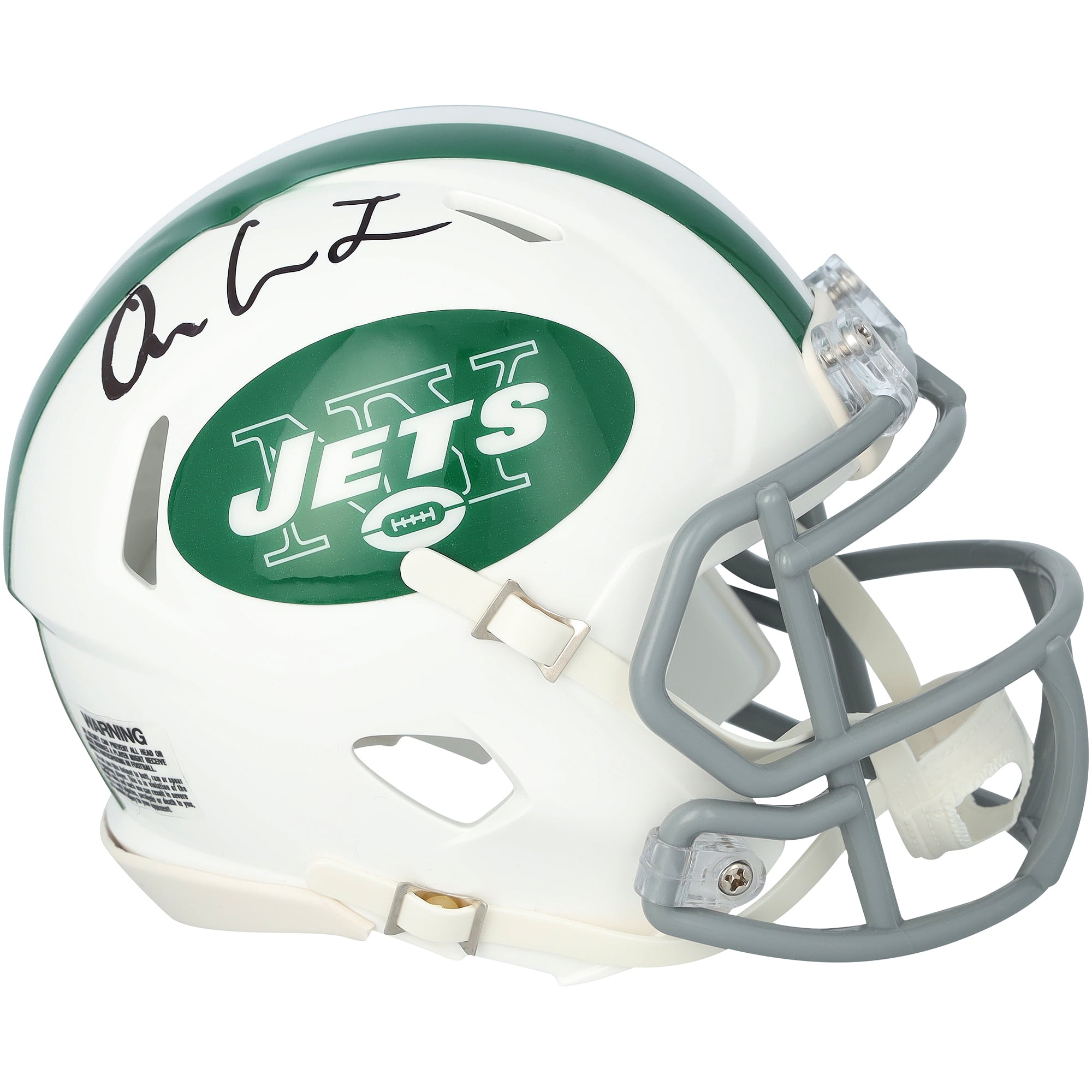 Casque miniature blanc Speed, autographié par Omar Cooper Jr., New York Jets, modèle alternatif n° 2, saison 2024.