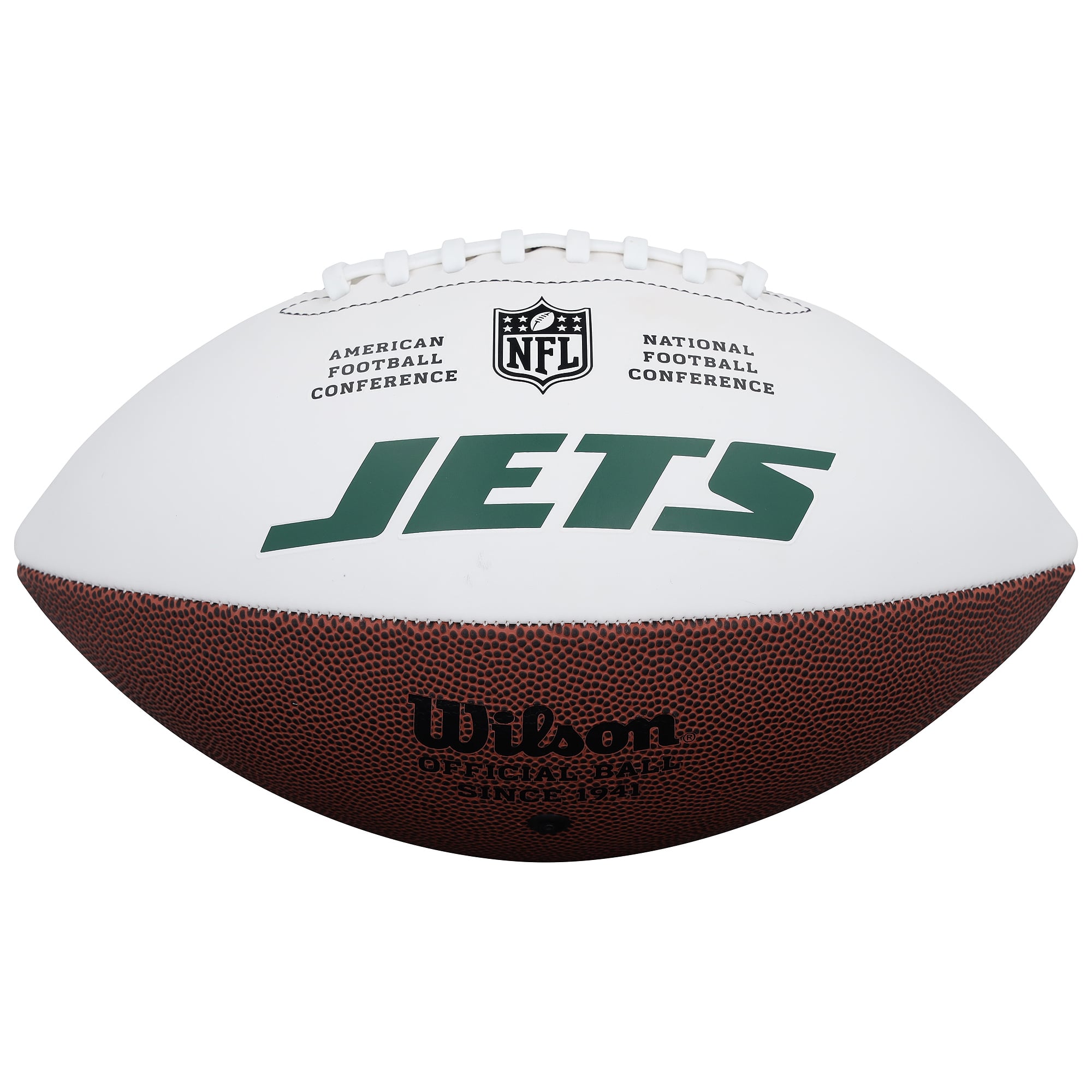 Ballon de football américain Wilson White Panel autographié par Omar Cooper Jr. des Jets de New York