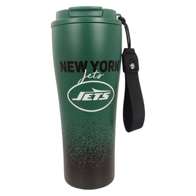 New York Jets Pegasus 20oz Splatter Script Stainless Steel ProSip Coffee Cup with Strap