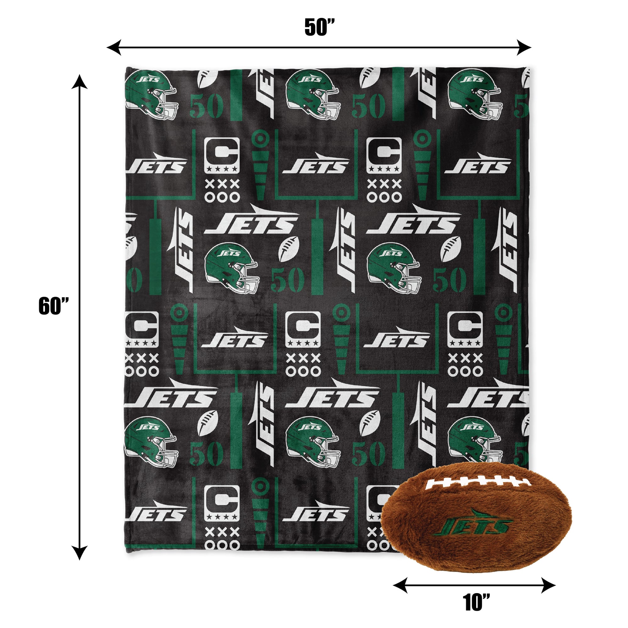 Pegasus New York Jets 50" x 60" Blackout Team Spirit Ultra Soft Throw & Plush Football Combo Pack